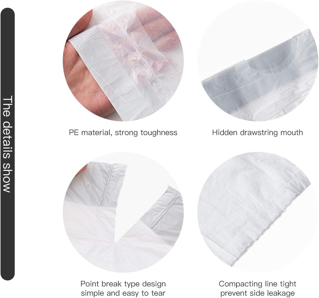 3 Rolls 15L Bin Bags Bin Liners Drawstring Rubbish Bags , Small Bin Bags Degradable Trash Bags Unscented Indoor Garbage Bags for Bedroom Kitchen Office （45X50Cm, 15L） image number 2