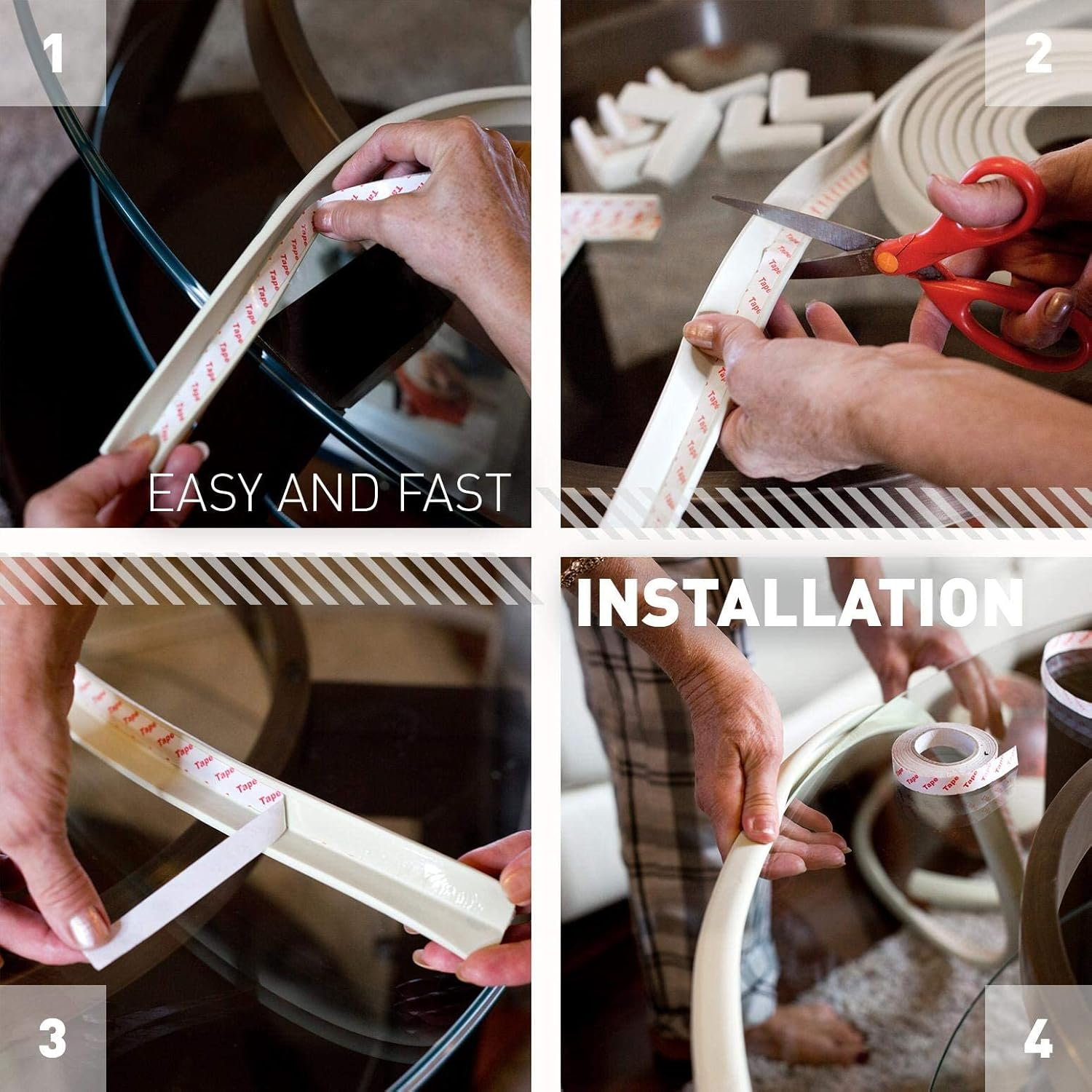 Furniture Edge and Corner Guards 4M（2Pcs） Protective Foam Cushion 1.2Cm Thick ，Bumper 8 Adhesive Childsafe Corners Baby Child Proofing Set Nontoxic and Safe for Table, Fireplace, Countertop (Beige) image number 3