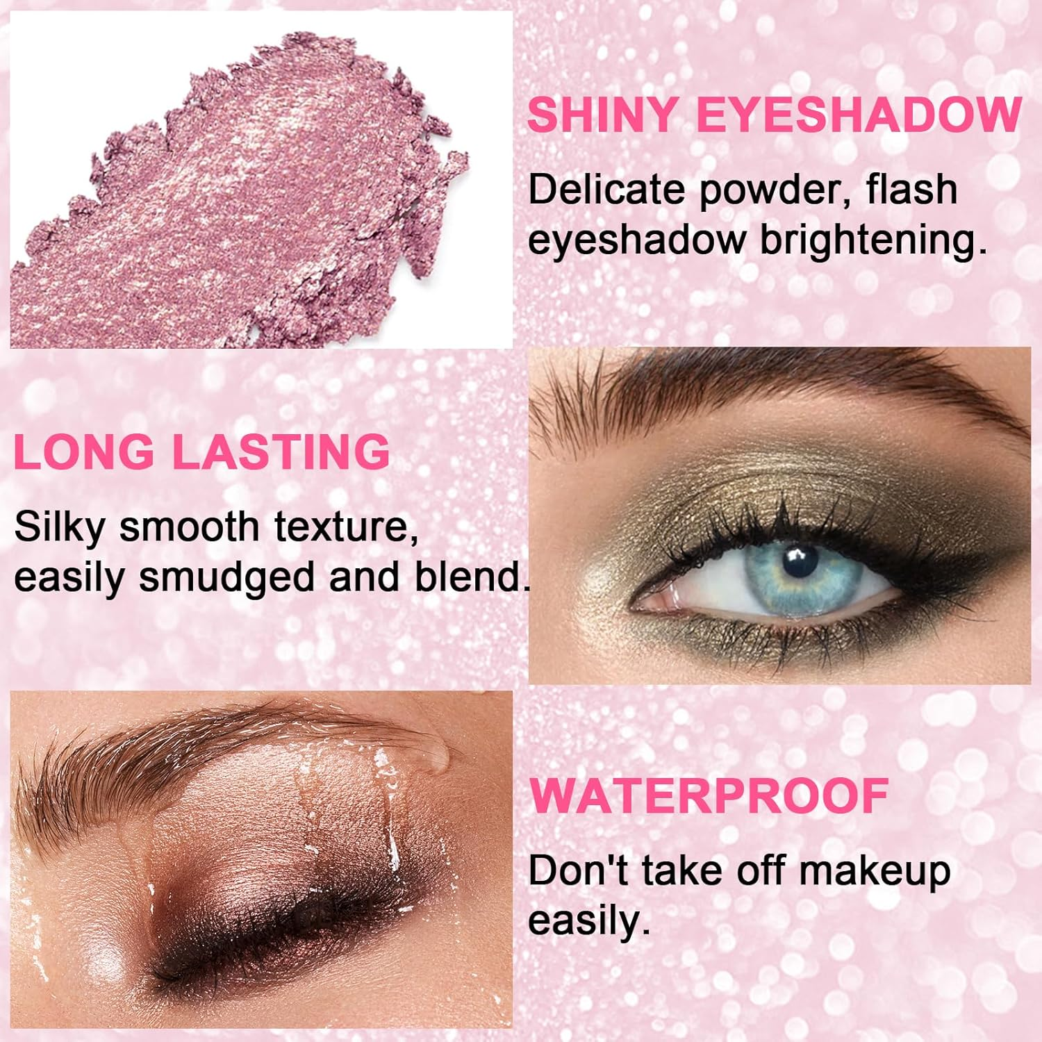 4 Colors Glitter Eyeshadow Palette, Shimmer Eyeshadow Makeup Palette, Eye Shadow Palette for High Pigment, Waterproof &Long Lasting, Eyeshadow Powder Palette for Women image number 4