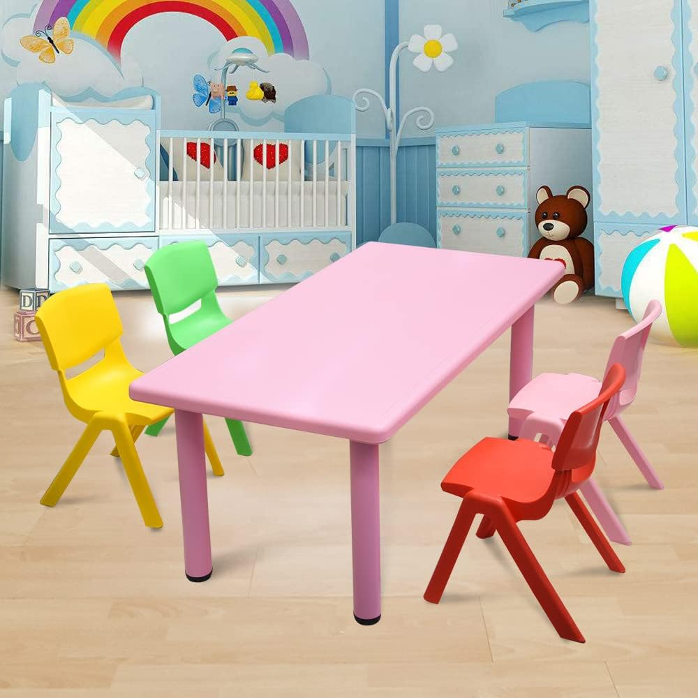 1.2M Kid'S Adjustable Rectangle Pink Table & 4 Mixed Chairs Set image number 3