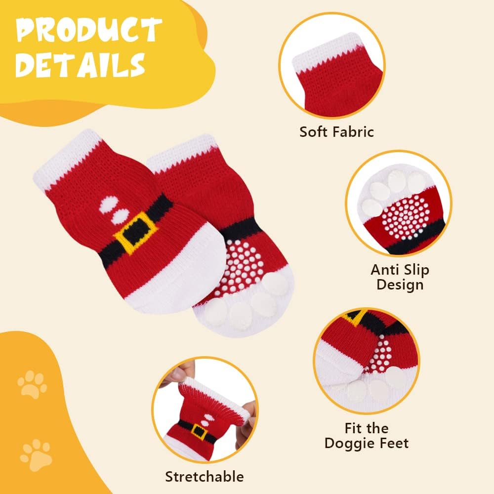 AUAUY anti Slip Dog Socks, Pet Paw Protector, Suitable for Small Medium Dogs and Cats Indoor Outdoor Walking (M-Pink) image number 6