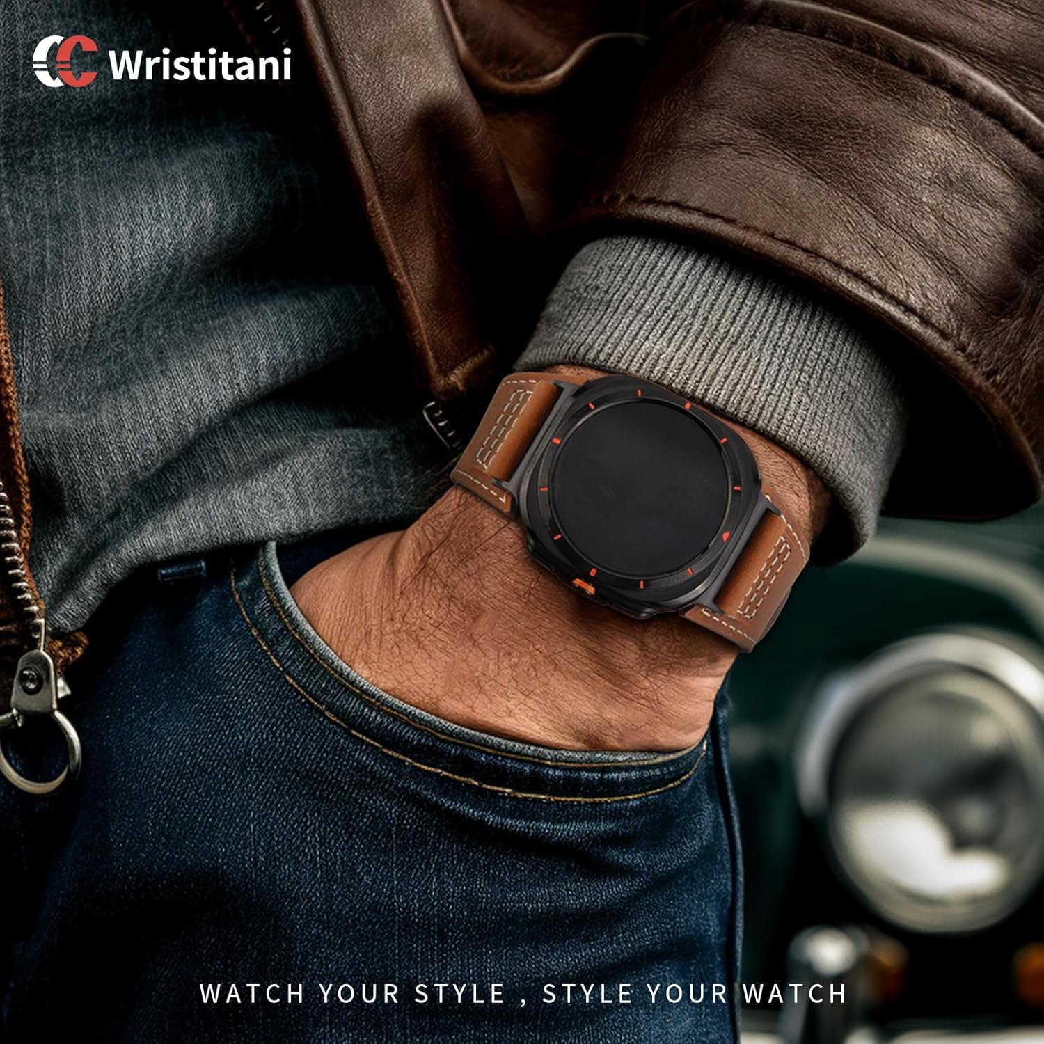 Wristitani Leather Band Compatible with Samsung Galaxy Watch Ultra Bands 7 6 5 4 for Men, Top Genuine Leather Replacement Vintage Strap for 47Mm 46Mm 45Mm 44Mm 43Mm 42Mm 40Mm