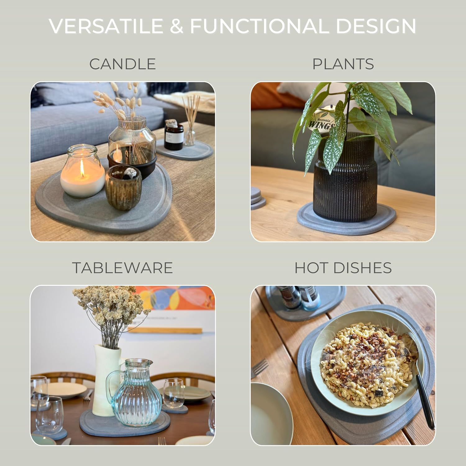 Home - Stone Plant Saucer | Super Absorbent, Quick Drying Indoor Pot Saucers | Made of Natural Diatomaceous Earth | Absorbing Water Instantly | 1 Large & 1 Small Drip Tray | Colour Graphite