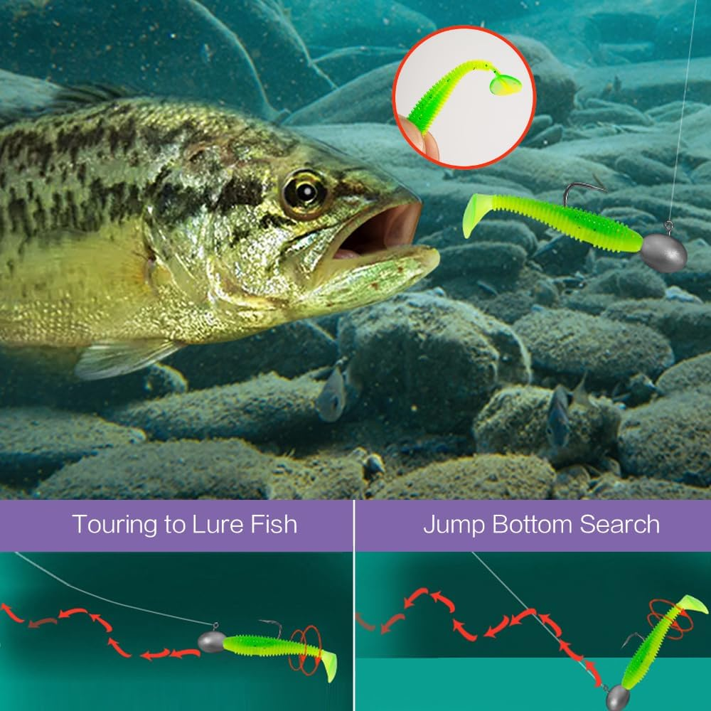 SUSOO 50Pcs Soft Fishing Lures Kit, Paddle Tail Swim Bait with 5 Sizes & 50 Hooks, Soft Plastic Baits for Bass, Trout, Walleye, Crappie, Pike, Multi-Color Swimbaits for Freshwater & Saltwater Fishing image number 4