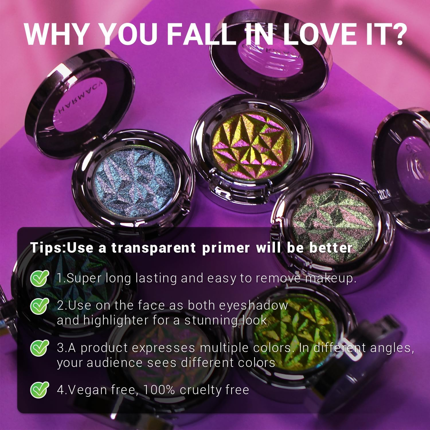 CHARMACY Multichrome Eyeshadow, Insane Shifters Chameleon Eyeshadow, Creates High-Impact, Glitter Metallic Eye Looks, 100% Vegan and Cruelty Free, 1.9G (#809) - 804 image number 6
