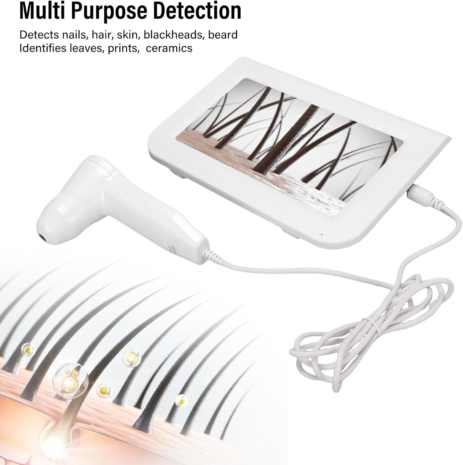 Pongnas 9 Inch Skin Hair Analyzer, 50 X / 200 X Lens Hair Follicle Analyzer, Multifunctional Rechargeable Digital Scalp Detector for Home Salon Use (EU Plug) image number 6