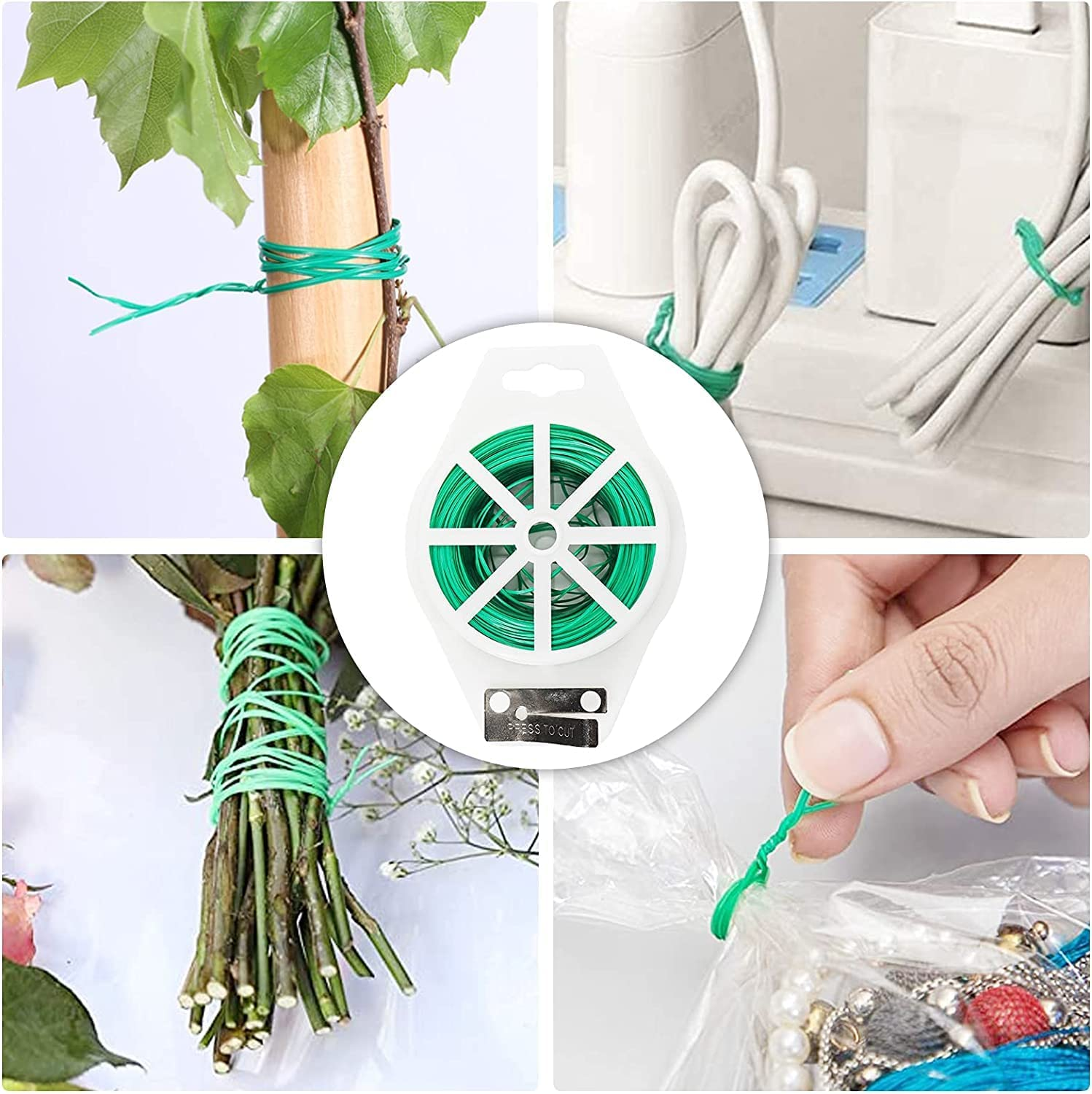 200M Twist Tie Sturdy Plastic Green Garden Plant Twist Tie Multi-Use for Secure Vines/Plants, 4 Pack Total 200M Green Garden Ties with Cutter for Gardening and Office Organization image number 6