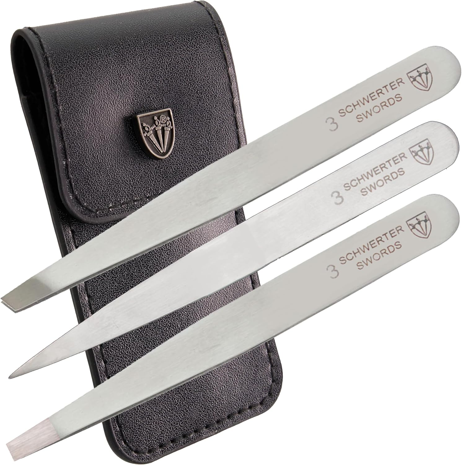 3 Swords Germany - Brand Quality Professional Stainless Steel Precision Tweezer Set "MEXICO" Slanted, Straight, Pointed Eyebrows Hair, Manicure Pedicure - Pinzas Rectas, Biseladas, Puntiagudas (5366)