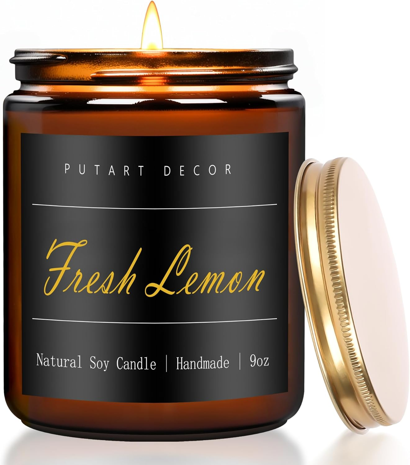 Fresh Lemon Candles for Home Scented, Natural Soy Aromatherapy Non Toxic Candles with Long Lasting Fragrance & Clean Burn, Luxury Jar Candle for Women, Men, Home Decoration 9Oz image number 3
