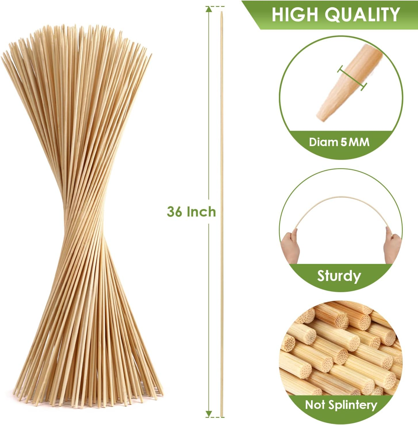 Smores Sticks 36" Long 5 Mm Thick, 120 PCS Marshmallow Roasting Smore Sticks Bamboo, Disposable Marshmellow Sticks Camping Heavy Duty Smores Skewers for Outdoor Fire Pits Campfires Hot Dog Sausage