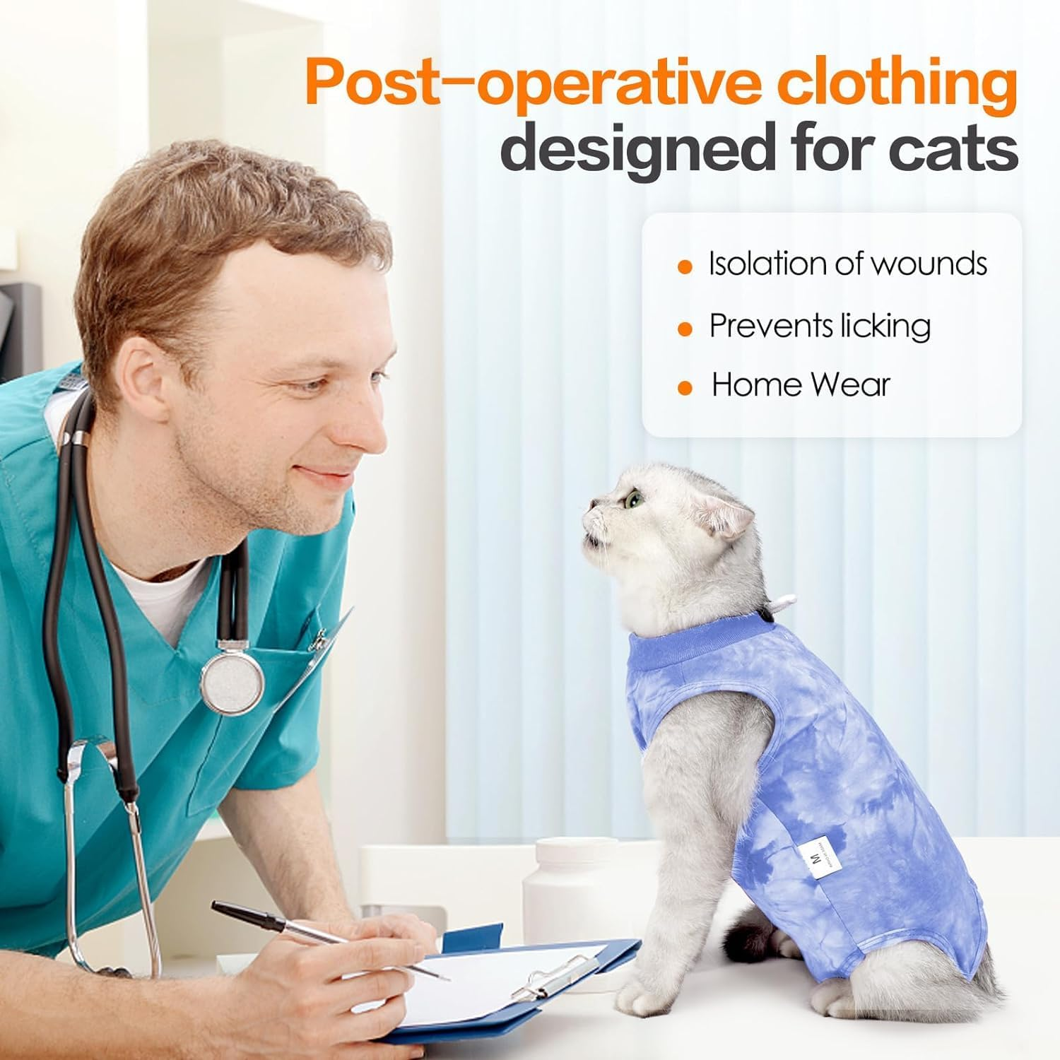 Cat Recovery Suit for Abdominal Wounds or Skin Diseases,Professional Breathable Surgical Recovery Suit,After Surgery Wear anti Licking Wounds,E-Collar Alternative for Cats and Dogs (Blue-L) image number 4