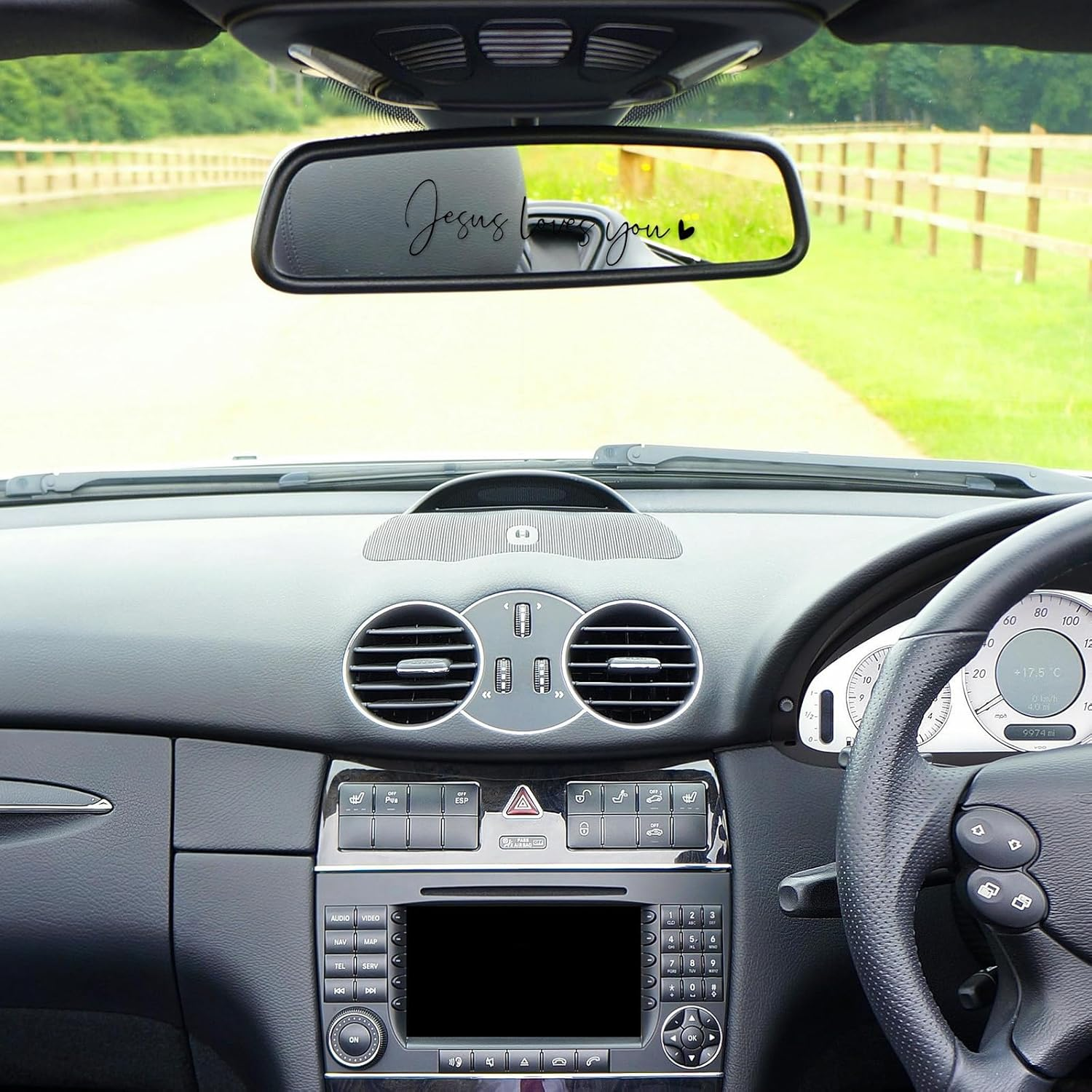 2Pcs Jesus Loves You Rear View Mirror Sticker, Positive Affirmation Car Decals Vanity Mirror Stickers Water Bottle Stickers Rearview Mirror Sticker for Laptop Car Water Bottle (Black) - Black image number 2