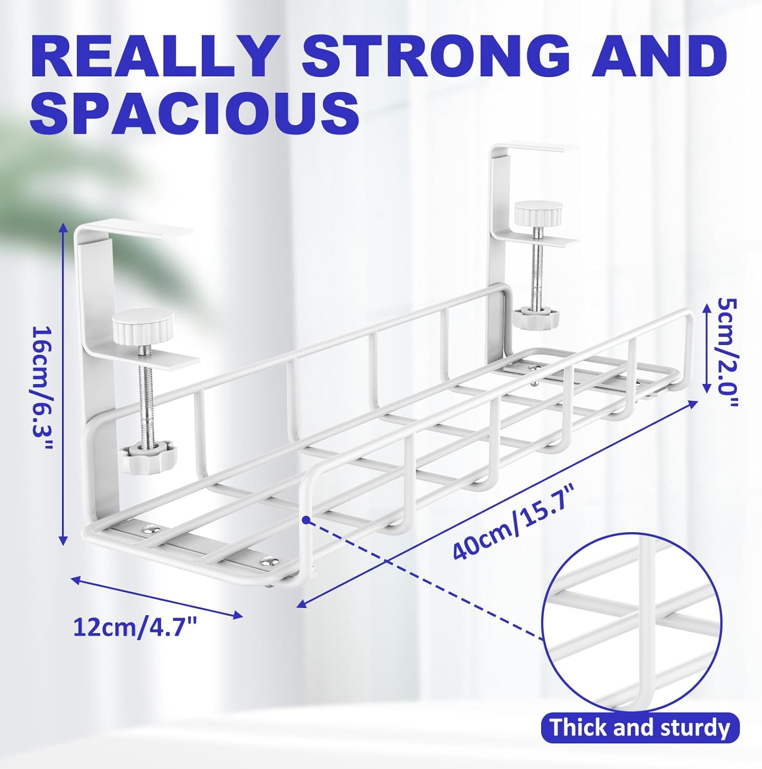 REFLYING Cable Management under Desk Underdesk Cable Management Cable Basket for Managing Cables and Power Strips, White, Set of 2 image number 6