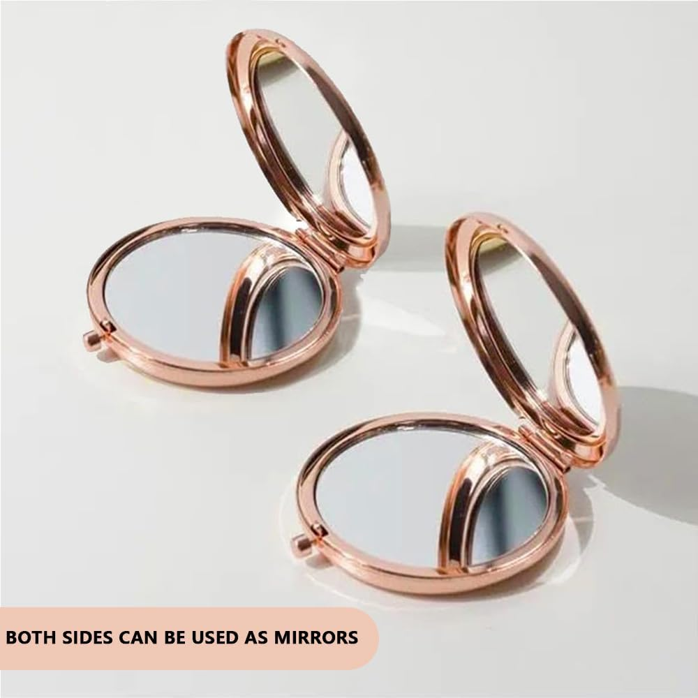 2-Piece Mini round Double-Sided Mirror Set &ndash; Diamond Metal Compact Folding Mirror, 7 Cm Travel & Pocket Mirror, Sturdy Rose Gold Cosmetic Mirror for Women & Girls image number 6