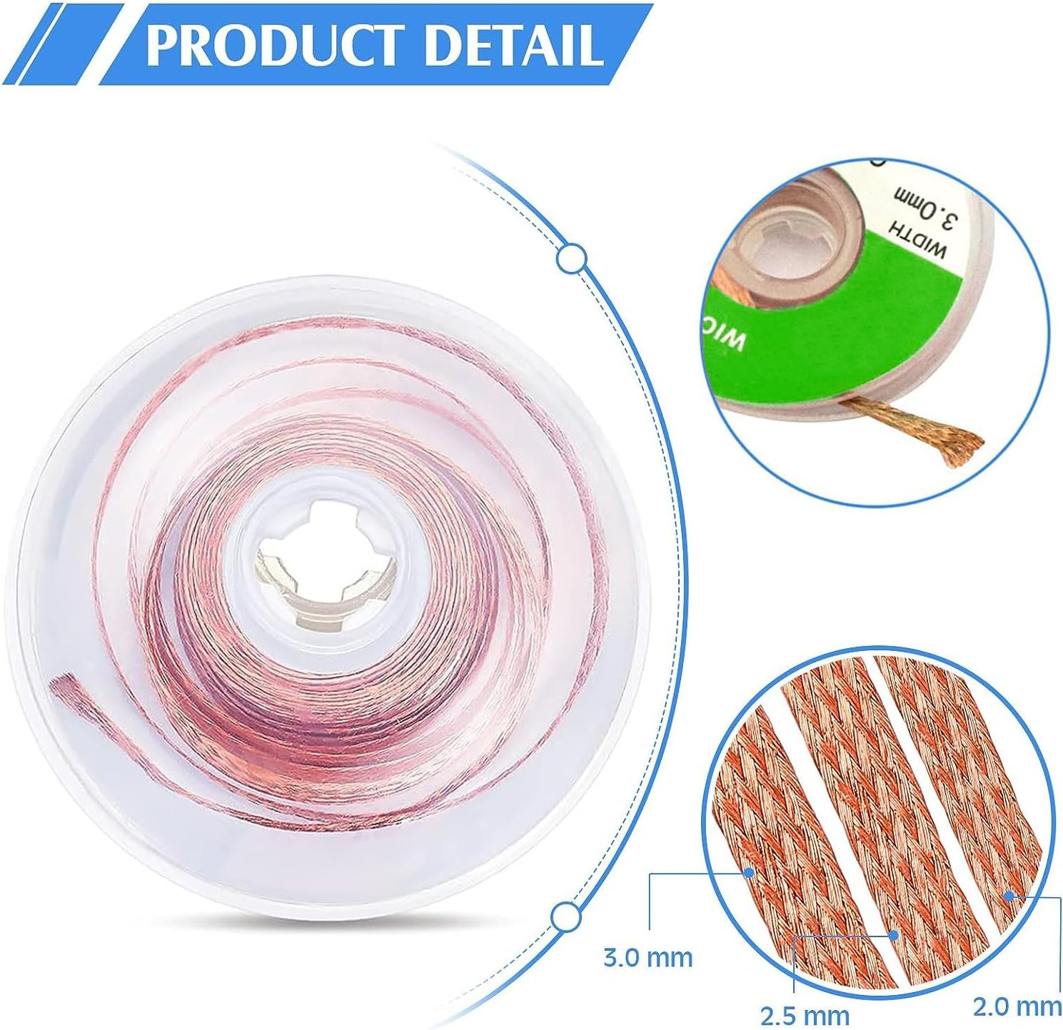 6 Pcs Solder Wick Solder No-Clean Braid Wick Set, 1.5 Meter Length Desoldering Braid Wick (2.0 Mm, 2.5 Mm, 3.0 Mm) image number 2