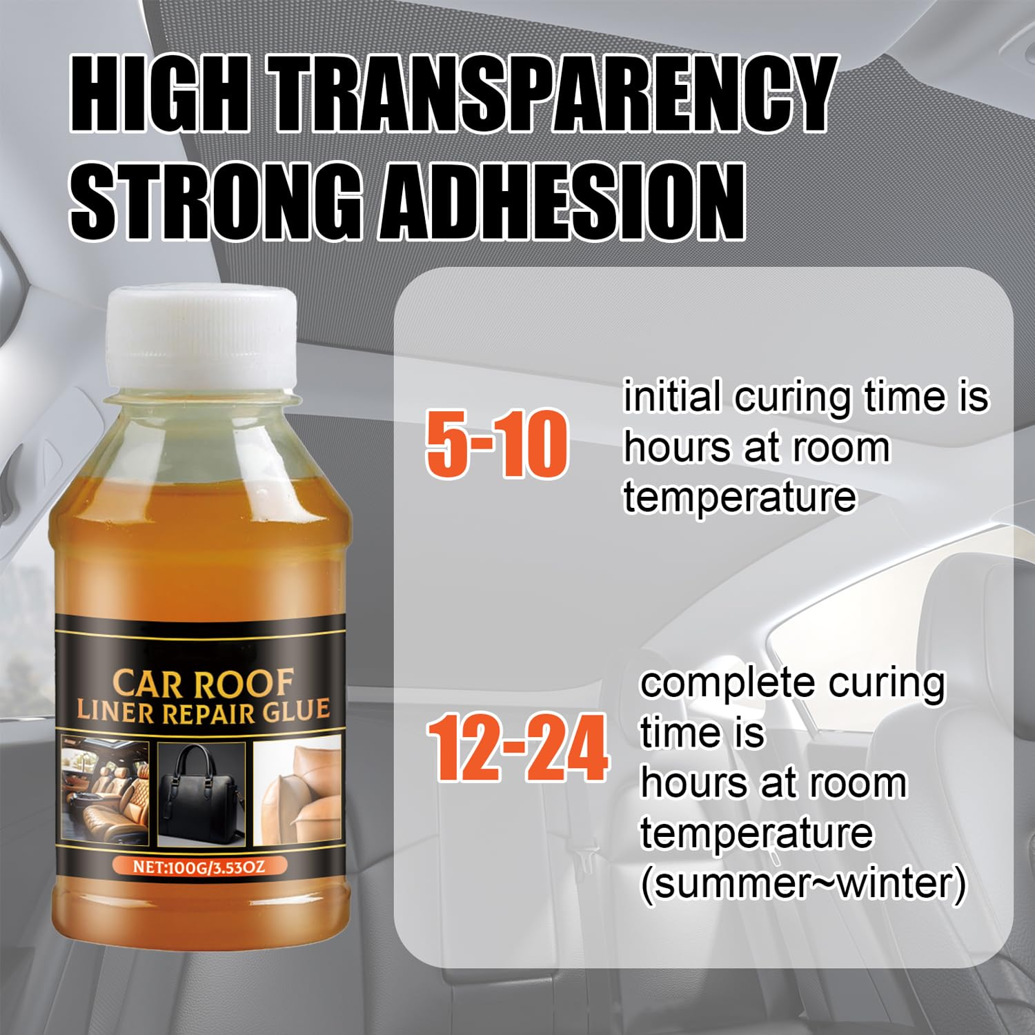 Headliner Adhesive, Headliner Glue, Car Roof Fabric Glue, Multifunctional Upholstery Glue, Quick Repair Adhesive, Suitable for Various Repairs(3.53 Oz) image number 3