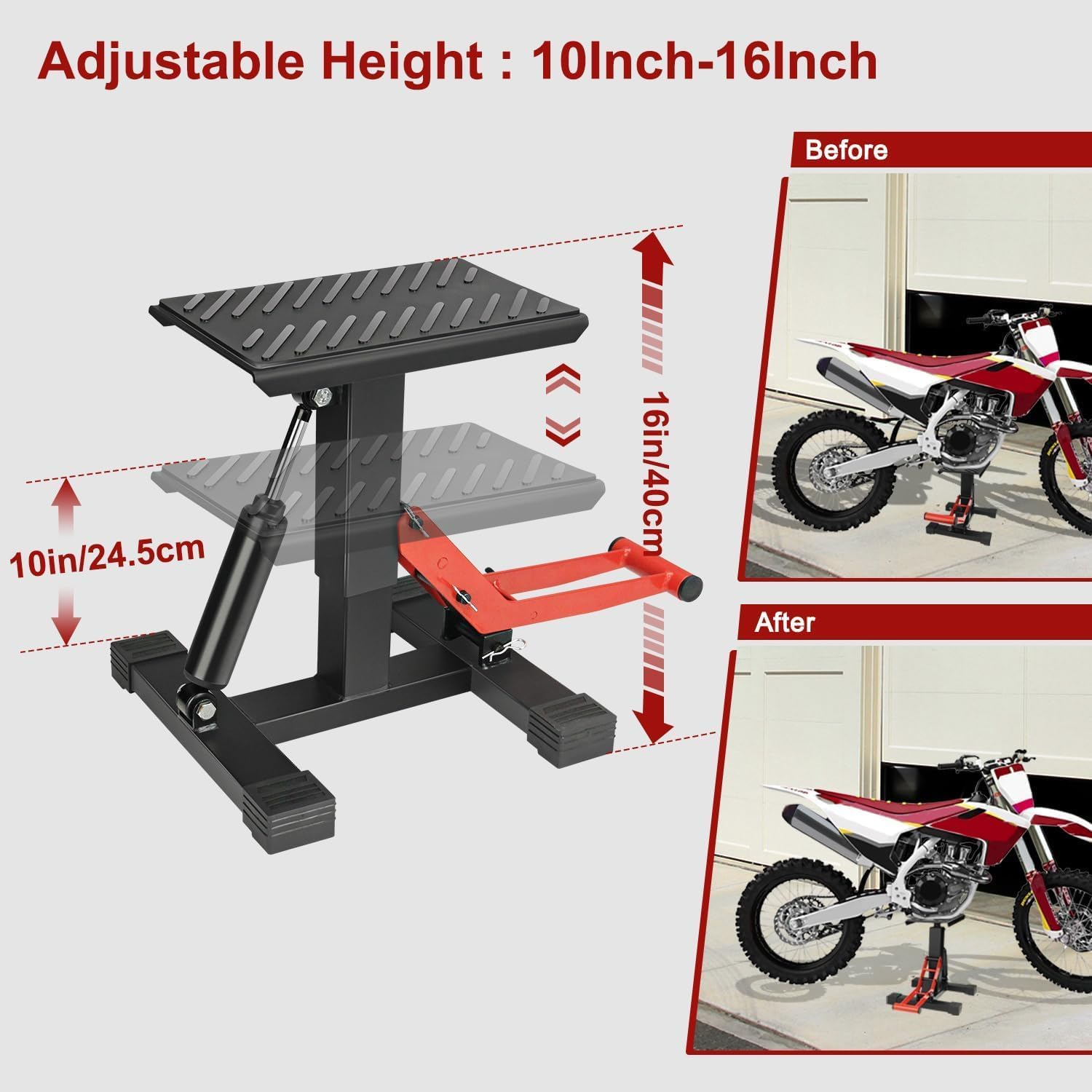 Motorcycle Jack Lift for Dirt Bike, Hydraulic Motorcycle Stand with 990LBS Capacity, Adjustable Lift for Motorbike Repair image number 2