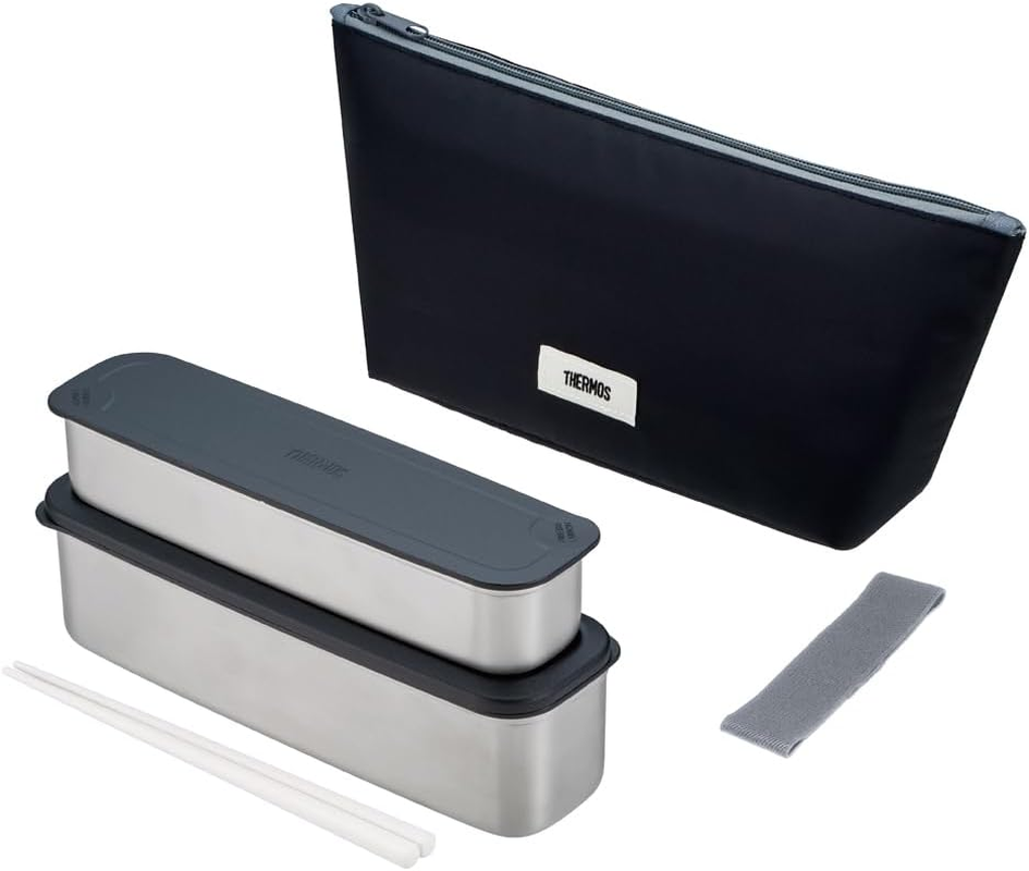 Thermos DSA-605W GNV 2-Tier Slim Fresh Lunch Box, 21.8 Fl Oz (635 Ml), Gray Navy
