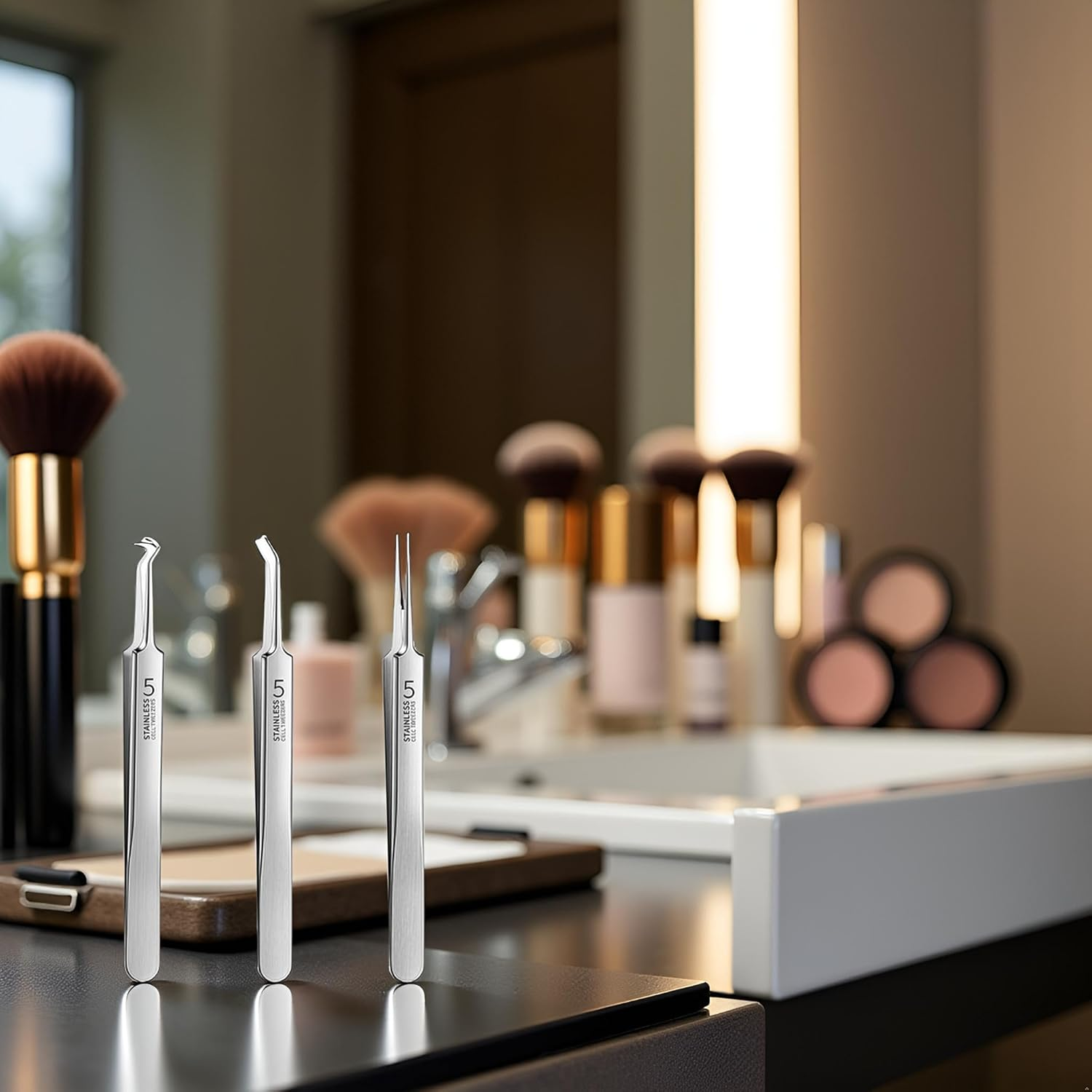 3 Pcs Silver Professional Blackhead Tweezer Professional Facial Blackhead Remover Tweezers Precision Extractor Acne Removal Kit Pimple Popper Tool with Storage Box Skin Care Tools image number 1