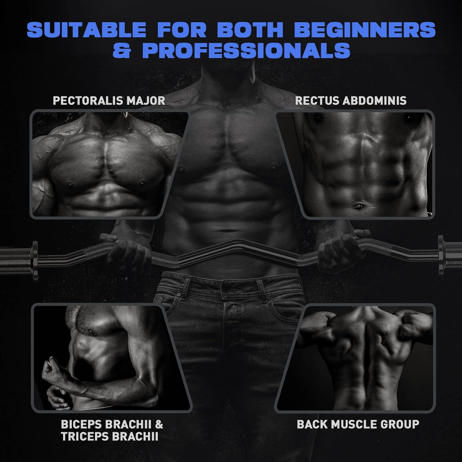 Olympic EZ Curl Bar, 47" Barbell Bar for Weight Lifting, Biceps, Triceps, Back/Leg Muscle Group Exercise,Chrome Curling Bar for 2 Inch Weight Plates,With 2 Spring Collars image number 3