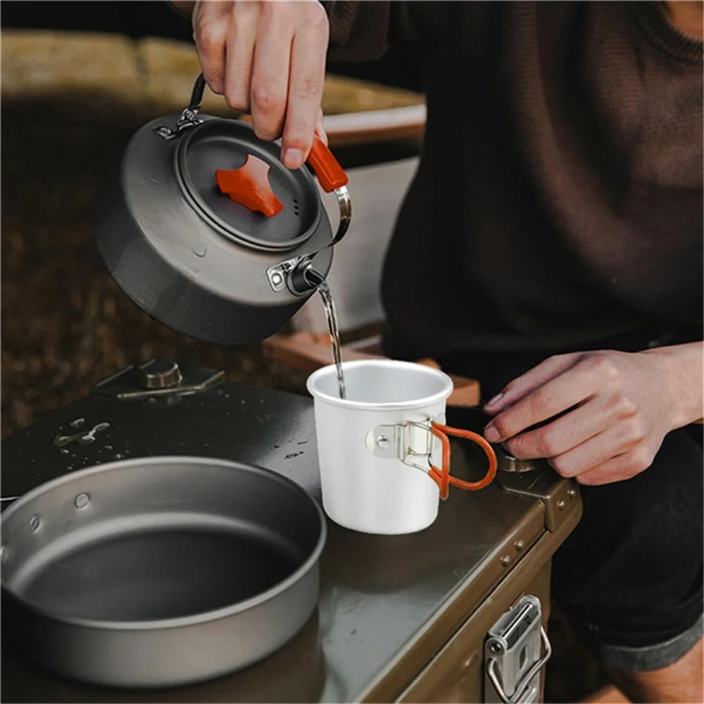 HHWRT Camping Cookware Set, Camping Cookware Kit, Compact Camping Pots and Pans Set, Non-Stick Lightweight Pot Pan Kettle Set, Camping Cooking Set for Outdoor Backpacking Picnic
