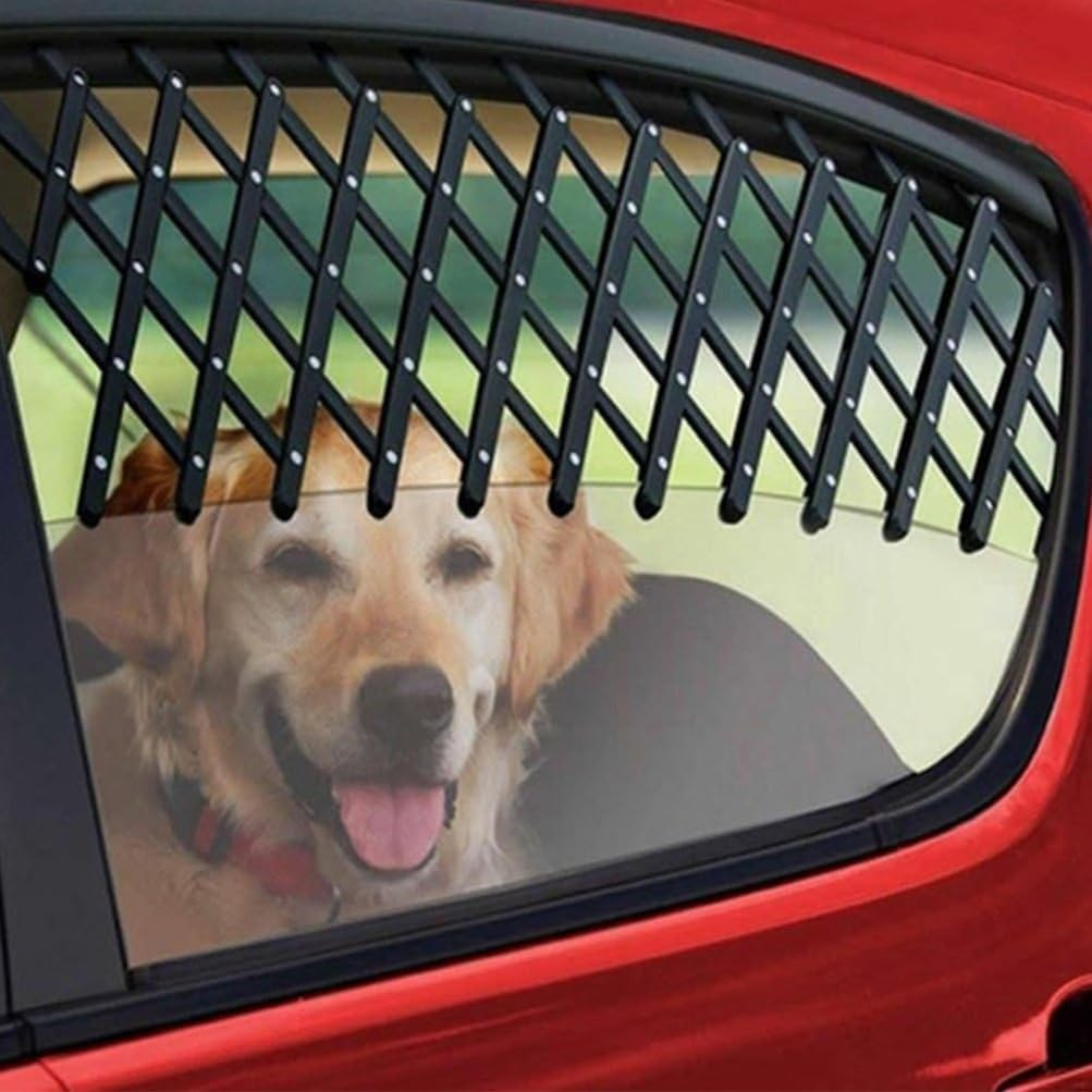 Dog Car Safety Barrier, 2 Pcs Adjustable Pet Car Window Barrier, Cars Window Pet Gate Mesh Security Lattice Telescopic Fence, Pets Fence with Ventilation for Dogs & Cats