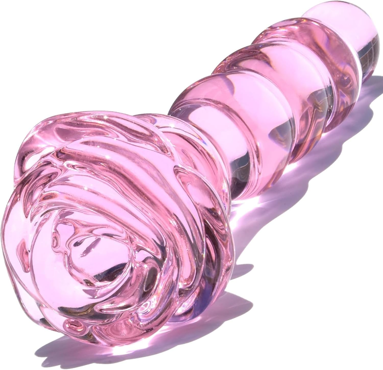 Ozfuns Glass Anal Beads Butt Plug Prostate Massager, Rose round Base and 4 Gradual Beads Fetish Bum Plug Anal Dilator Masturbation Sex Toy for Women Men image number 2
