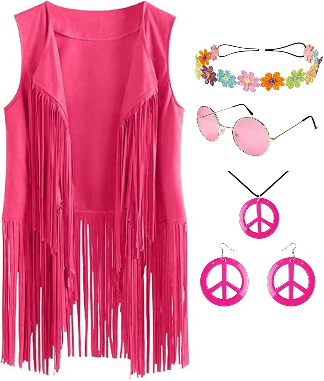 70S 80S Hippie Costume Women Fringe Vest Set Cowgirl Costume 70S Disco Outfit with Accessories, Earrings,Headband