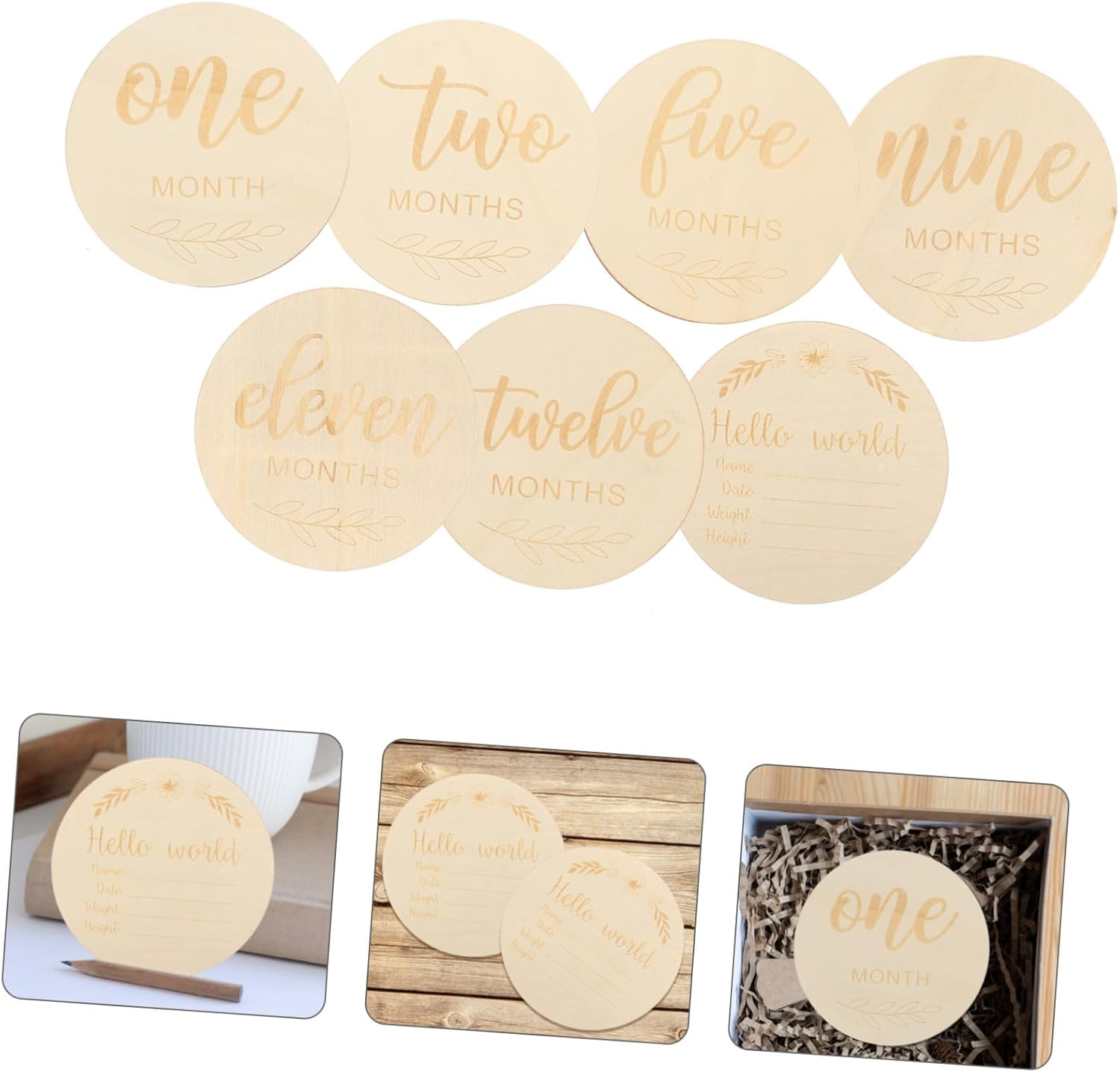 DOITOOL 14Pcs Laser Engraved Wood Chips Milestone Wooden Circles for Newborn Photo Props Months Signs Birth Announcement Cards image number 1