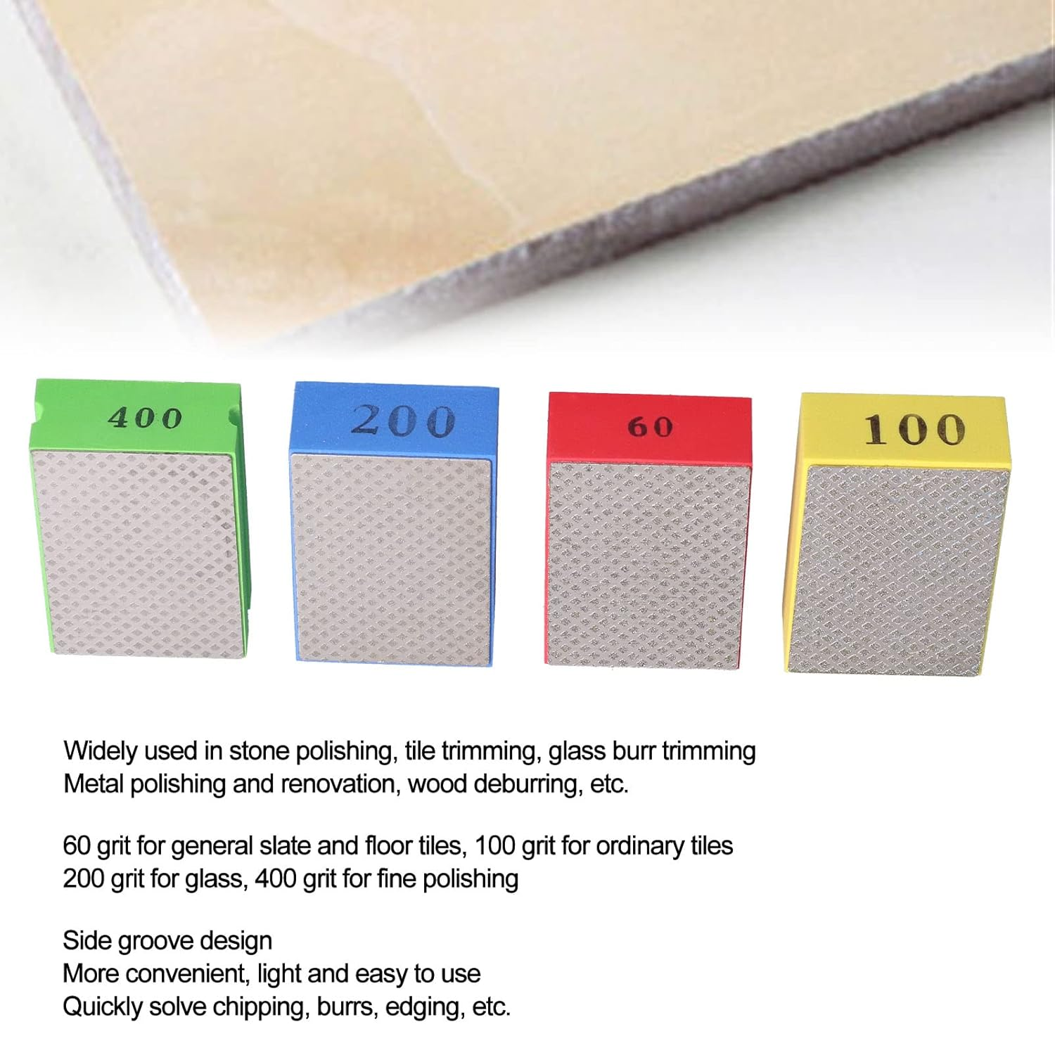 CHICIRIS Hand Polishing Pads, Sanding Block, Durable Stone Tile Trimming Deburring 60# 100# 200# 400# Grit for Stone Polishing image number 6
