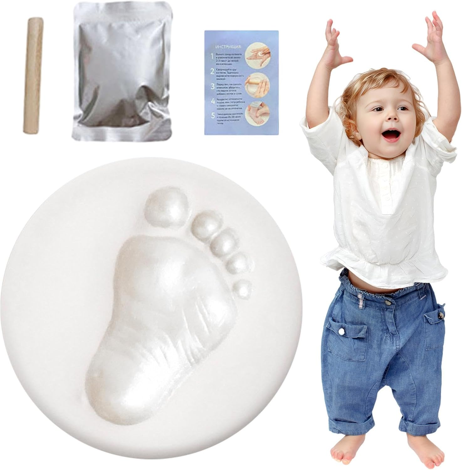 Baby Footprint Kit, Personalized Baby Handprint Kit, Foot Hand Impression Kit, Clay Handprint Ornament Kit, Handprint Footprint Keepsake Kit, Food Grade Clay Baby Kit for Baby Shower Present image number 1
