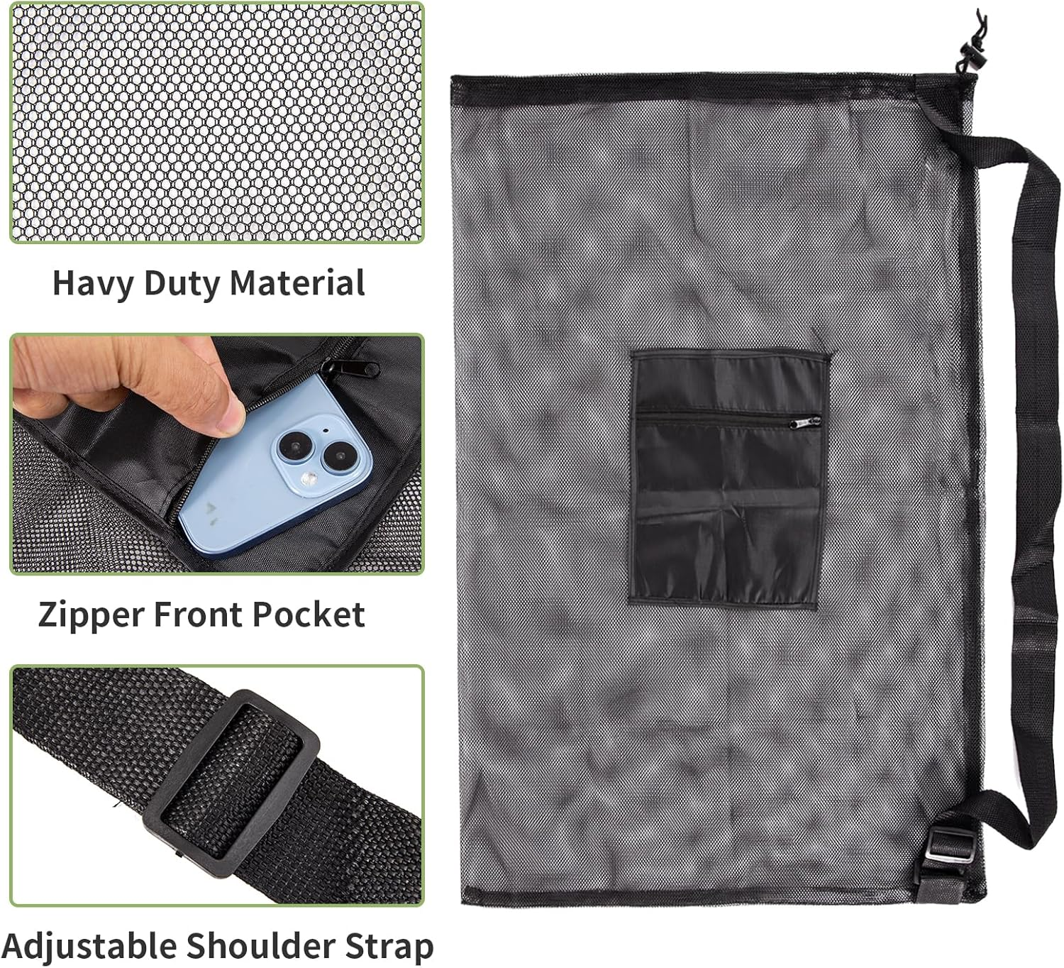 Extra Large Ball Bag Mesh, 101.6 X 76.2 Cm Heavy Duty Sports Bag for Basketball Soccer Volleyball Football, Adjustable Shoulder Strap, Team Balls Equipment Carrier, 600D Heavy Duty Mesh (Large) image number 6