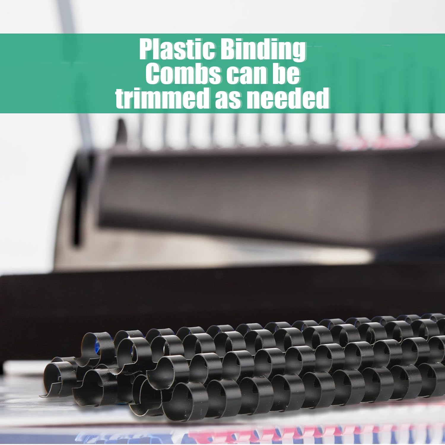 WEZCHUGHAOL 50 Pcs Black Plastic Comb Binding Spines 16Mm, 21 Rings for Binding Paper Sheets up to 120 Sheets, Durable Bookbinding Supplies for Office & School image number 1