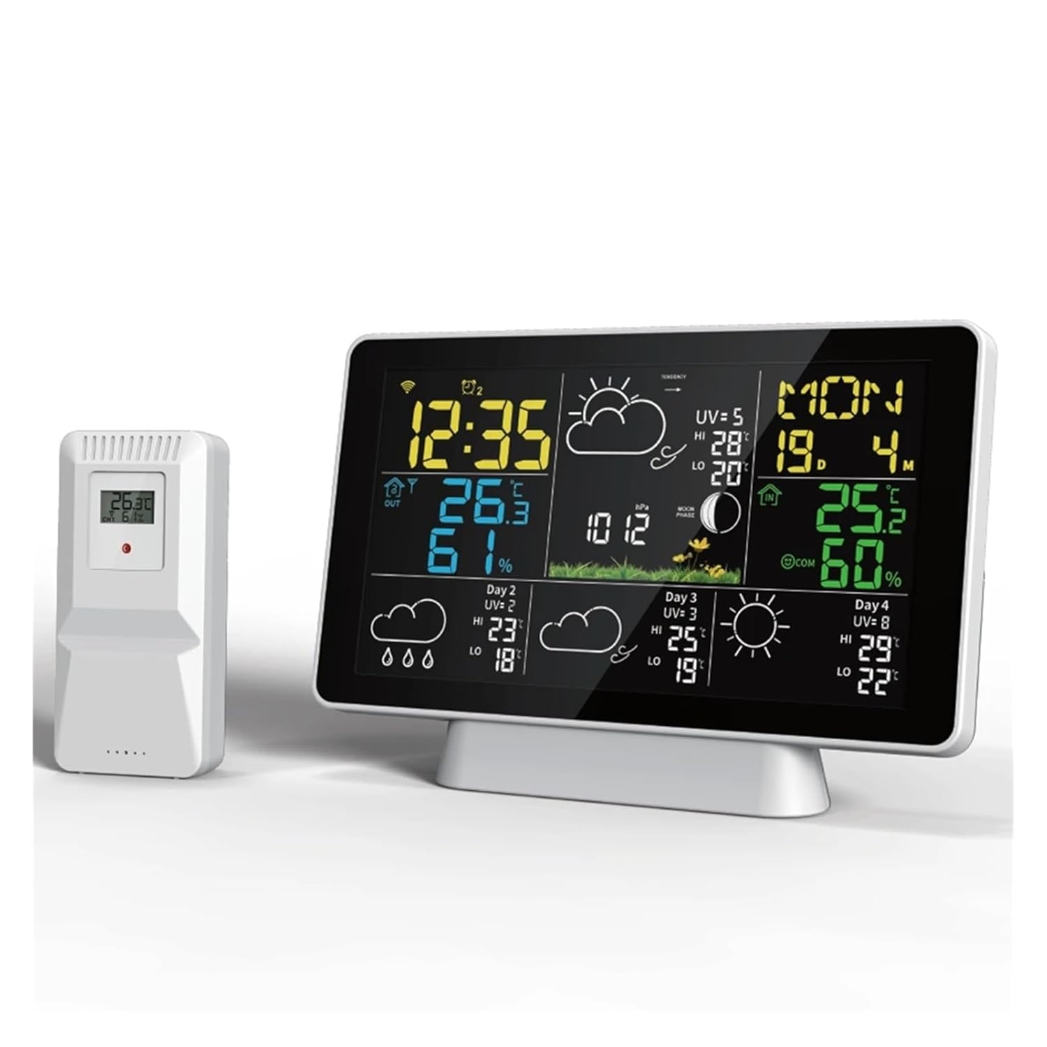 Wifi Weather Station Clock 4 Days Forecast Color Digital Thermometer Hygrometer Moon Phase Ultraviolet Barometer image number 3