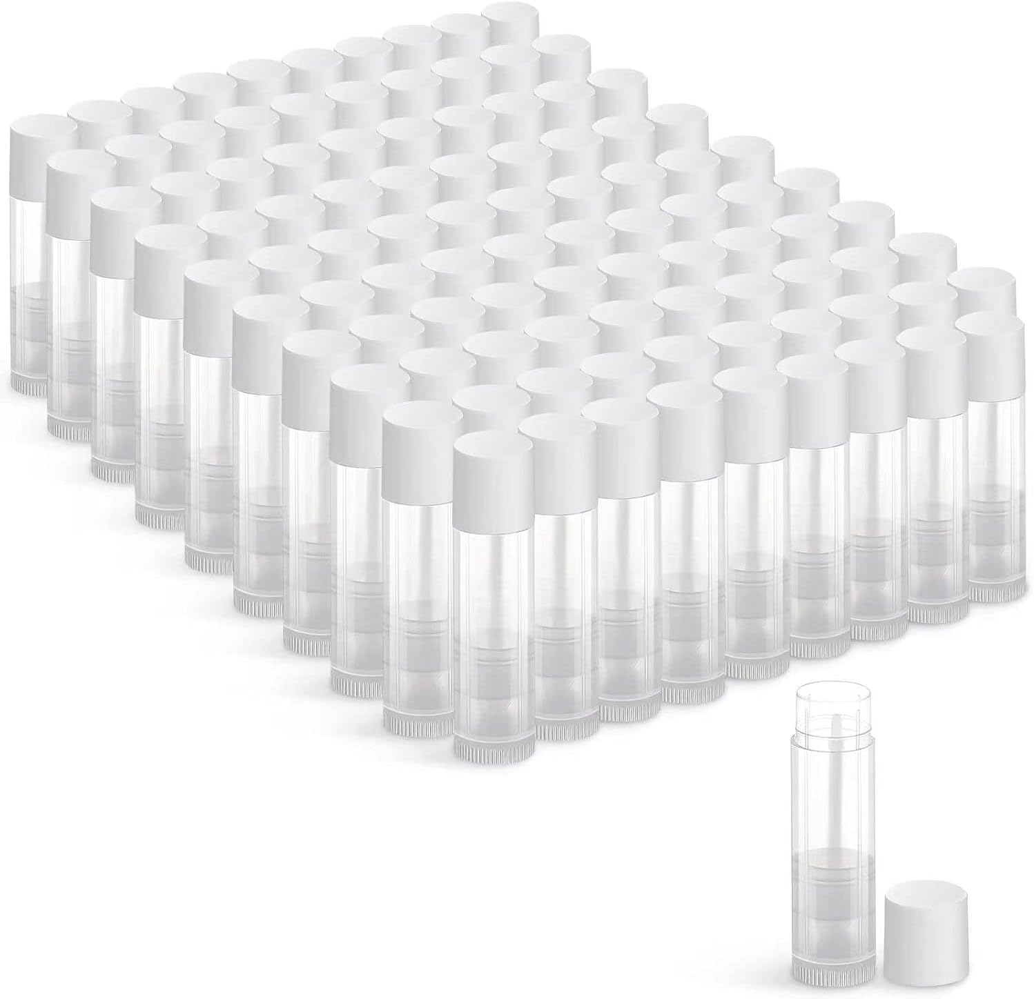 JIUZHU 100 Sets Empty Lip Balm Lip Gloss Tubes Bulk round with White Caps for DIY Lipstick Homemade, 3/16 Oz (5.5 Ml), Clear, BPA Free, 100 Tubes and 100 Caps image number 4