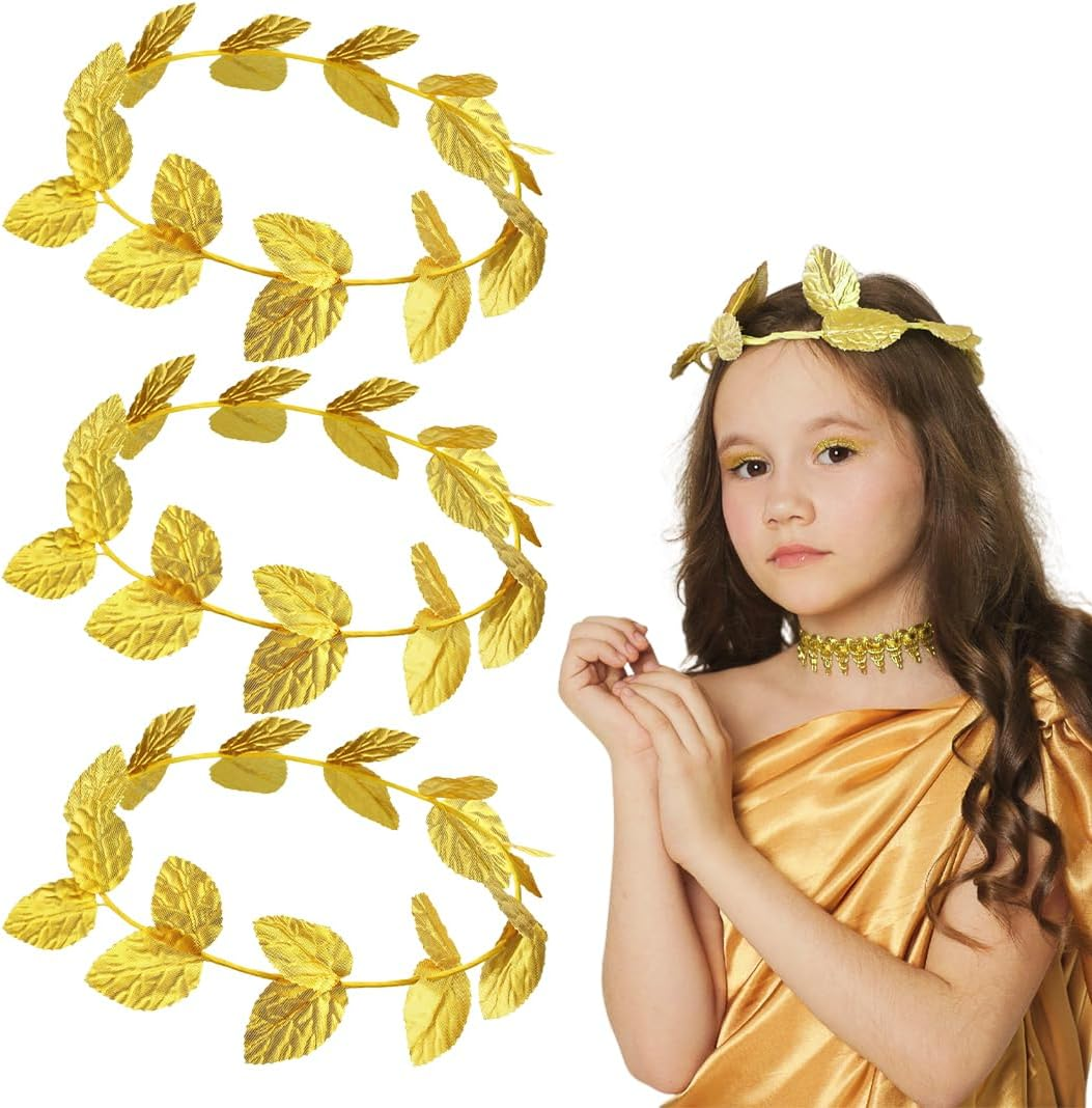 UEAVOID Pack of 3 Leaf Headbands, Roman Headdress, Leaf Crowns Headdress, Roman Laurel Wreath, Greek Headpiece, for Men and Women, Headpiece Accessories, Christmas (Gold) image number 2