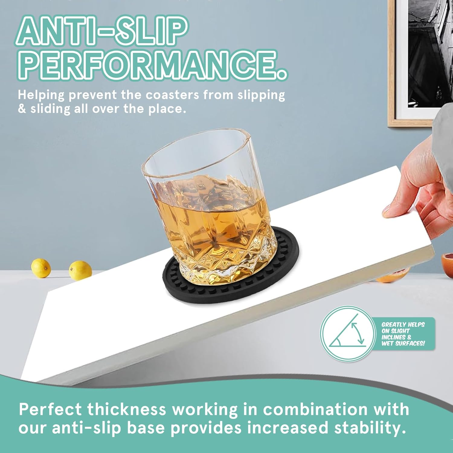 Smith&rsquo;S&reg; Black Matte round Silicone Rubber Drink Coasters (Set of 6) | 9.4Cm Diameter | Non-Slip | Water Catching Technology | Perfect for Homes & Bars! image number 6