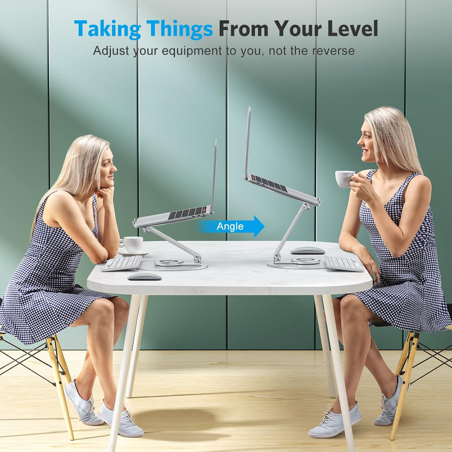 Adjustable Laptop Stand with 360 Rotating Base, OMOTON Ergonomic Laptop Riser for Collaborative Work, Dual Rotary Shaft Fully Foldable for Easy Storage, Fits Macbook/All Laptops up to 16 Inches