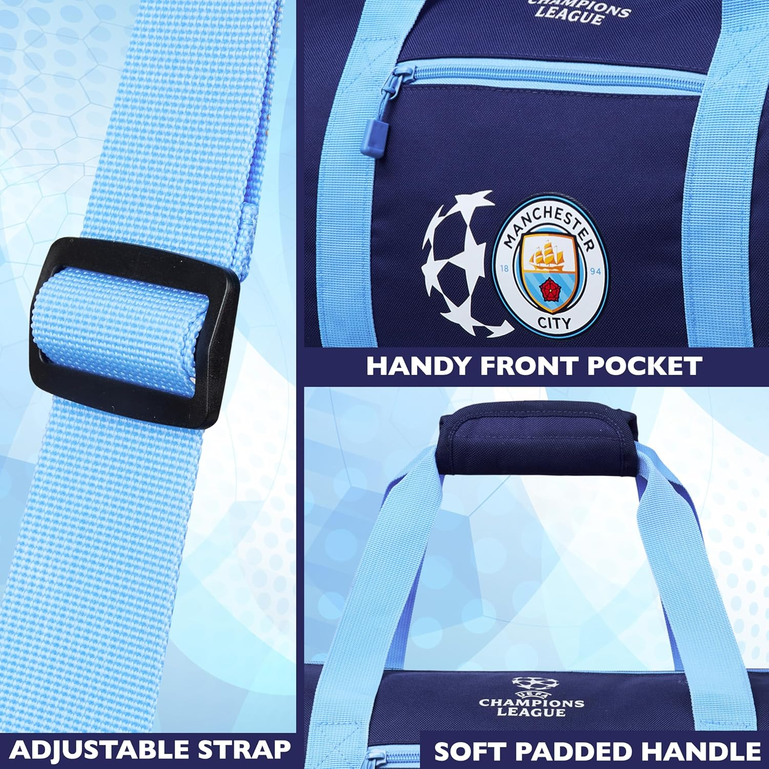 Manchester City F.C. Duffle Bag Sports Holdall for Men Teens Supporters' Gear Kids Large Gym Bag for Football PE Overnight Weekender image number 2
