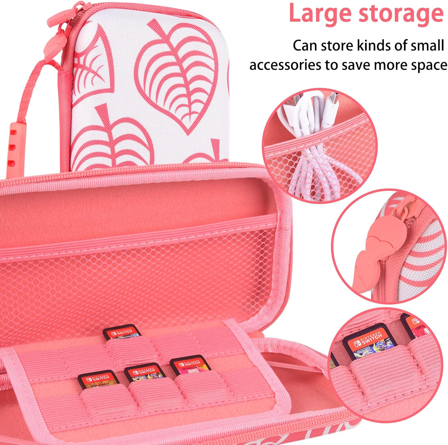 Tikodirect Carrying Case for Nintendo Switch Lite, Shockproof Portable Travel Bag with Glitter Galaxy Case, Screen Protectors and Cute Leaf Thumb Grips Caps, Animal Crossing Pink - Animal Crossing Pink image number 4