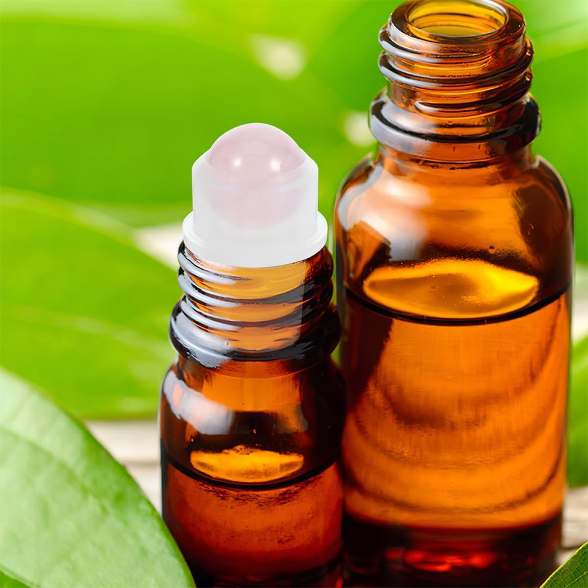 GRADENEVE 4Pcs 10Ml Essential Oil Roller Ball Bottles Accessories Natural Rose Quartz Gemstone Heads, 16Mm Neck Stainless Steel Insert for Aromatherapy and Diffuser Use image number 2