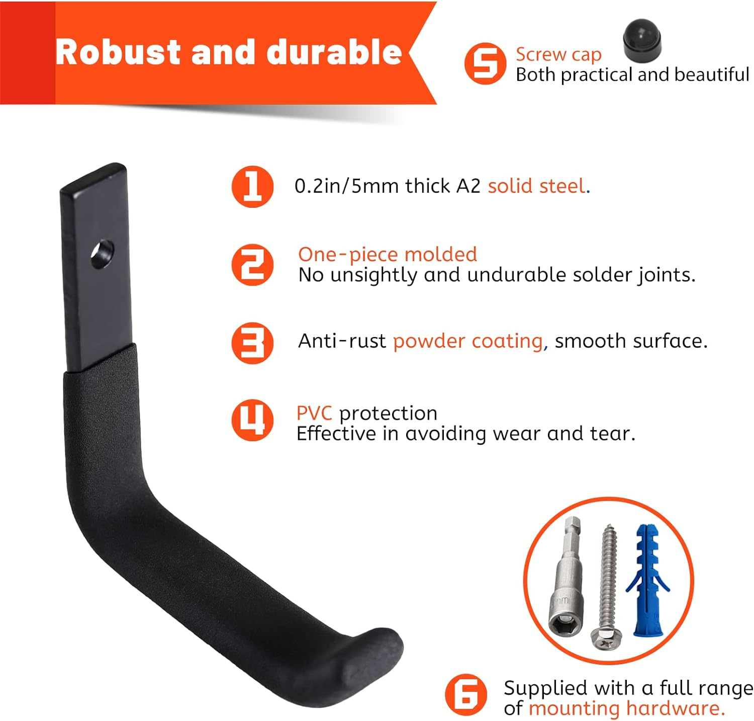 Sunvfafa 4 Pack Garage Storage Hooks, Ladder Hangers, Steel Wall Mount Hooks, Utility Hooks for Hanging Heavy Duty Shed Tools, Ropes, Garden Hoses, Shovel, Bulk Items, Etc.（88Lbs, 4Inch） image number 5