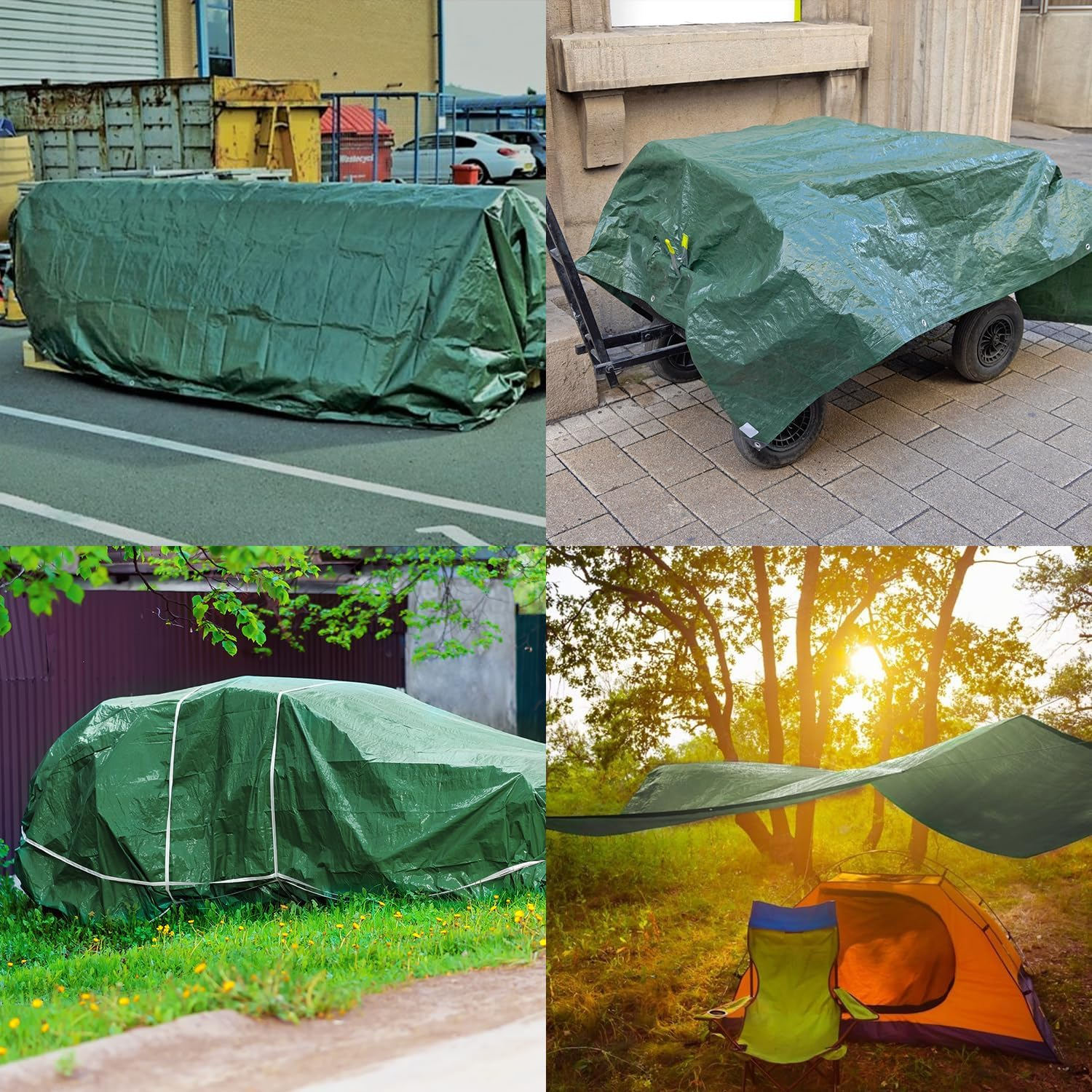 Keplin 2X3M Waterproof Tarpaulin Cover Sheet 90GSM, Heavy Duty, Mould-Resistant, Easy to Wash - PE Material, Reinforced Edges with Metal Eyelets, Green image number 4