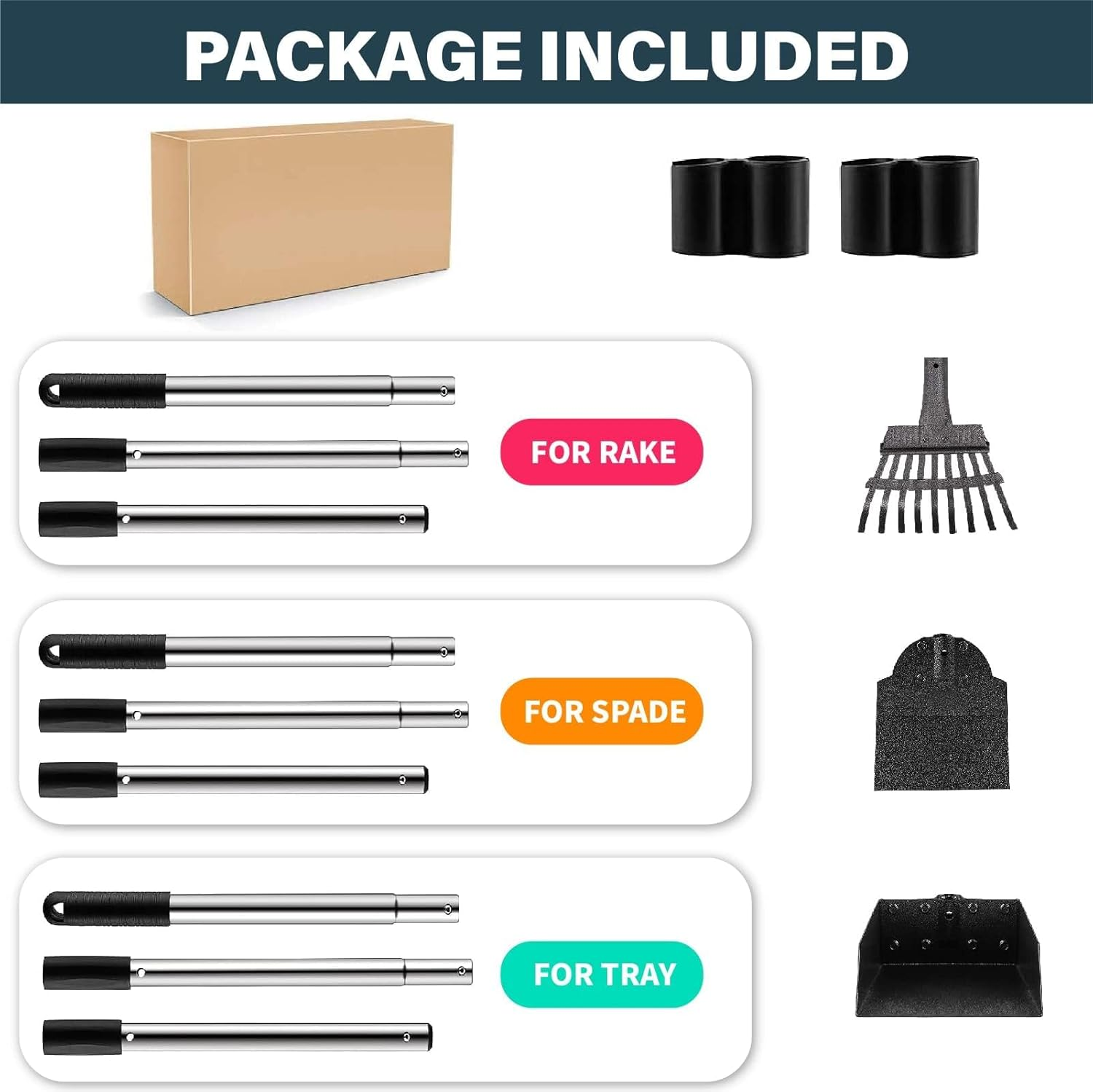 Pooper Scooper, Long Handle Dog Pooper Scooper, Heavy Duty Stainless Steel Rake with Tray & Spade Set for Pet Waste Removal, for Grass, Dirt or Gravel