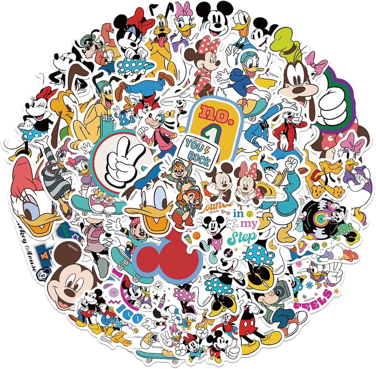 Mickey Mouse Stickers for Water Bottles 50 Pcs Cute, Waterproof, Beautiful and Fashionable Youth Stickers, Suitable for Cups, Phones, Bicycles, Guitars, Suitcases,Piano,Skateboard.