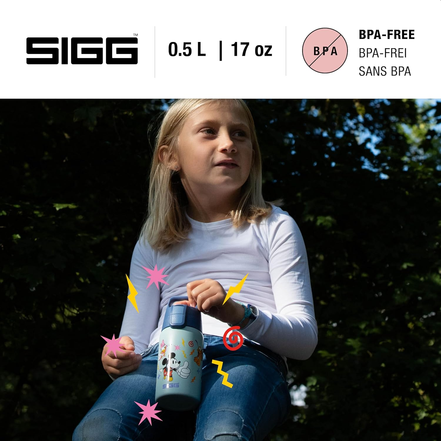SIGG - Stainless Steel Children'S Water Bottle - Shield One Disney Mickey & Friends - Suitable for Carbonated Drinks - Leak-Proof - Light as a Feather - Bpa-Free - Sports & School - Xxxx - 0.5 L - 9 Princesses image number 4