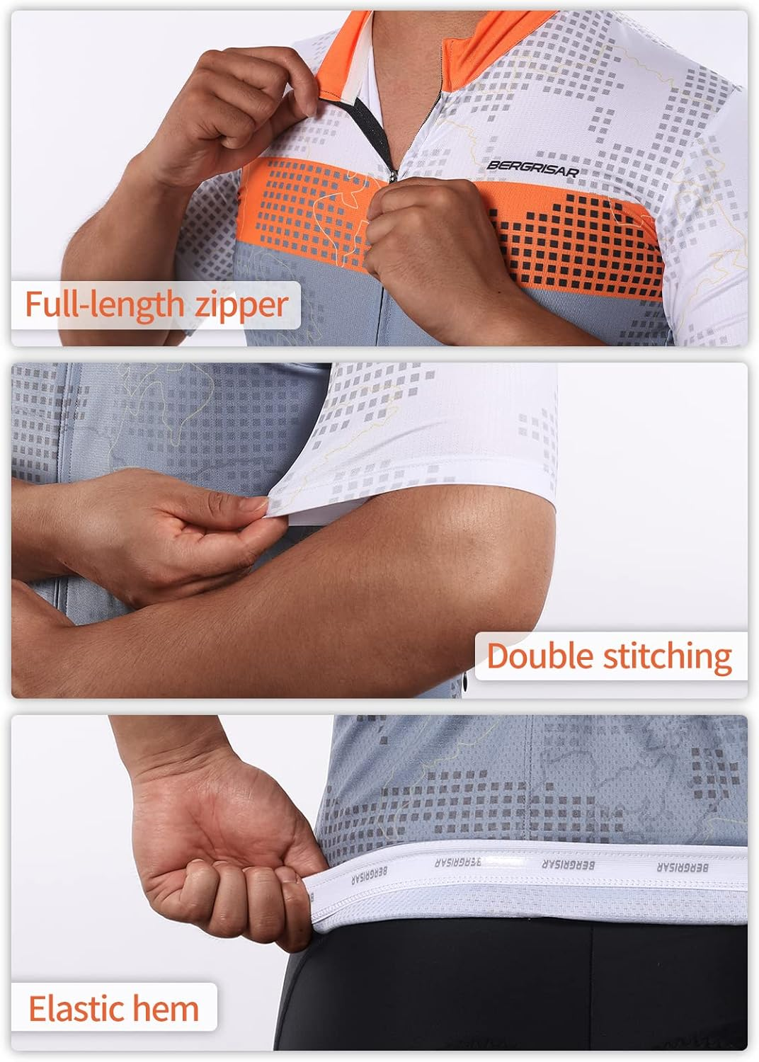 BERGRISAR Cycling Jersey Mens Bike Shirts Short Sleeve Bicycle Biking Clothes with Pockets image number 5