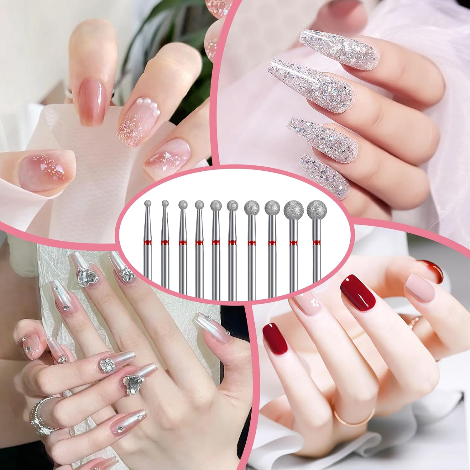 FULINJOY 10 Pieces Nail Drill Bits, Ball Head 3/32'' Cuticle Clean Nail Bit for Electric Nail File Machine, for Acrylic Manicure Pedicure Cuticle Gel Polishing, Nail Salon Supply (5 Sizes) image number 5