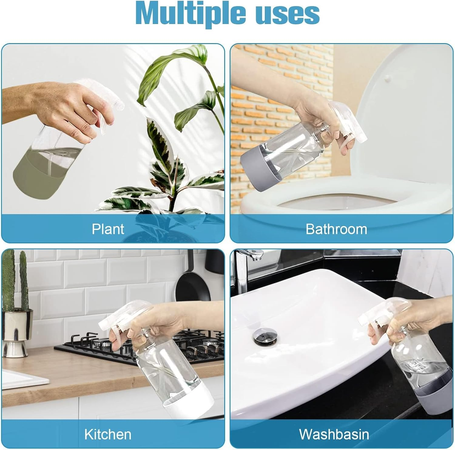 Glass Spray Bottles with Silicone Sleeve, 500Ml, 3-Pack, Blue and Pink (Blue, Pink, Transparent Yellow)