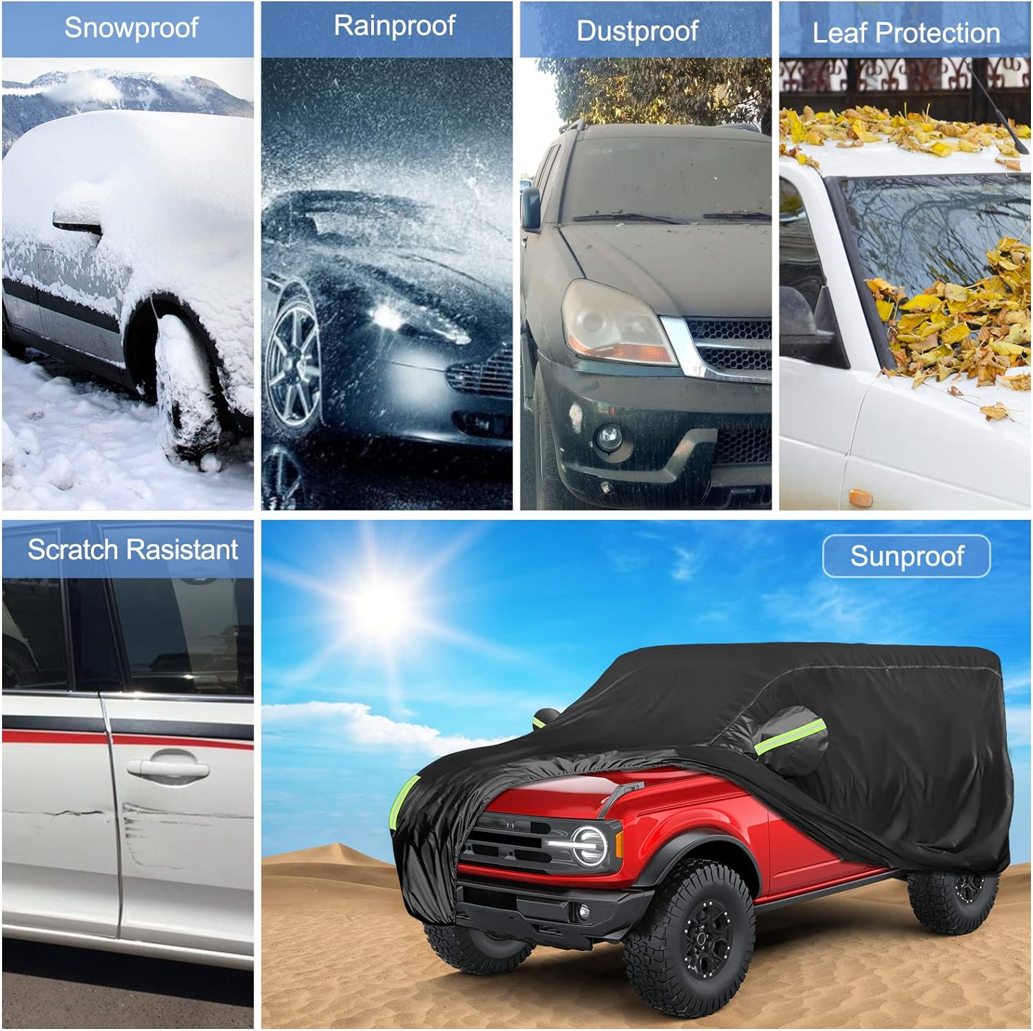Car Cover for Ford Bronco SUV Car Cover All Weather Waterproof Car Covers 210T Full Car Cover Snowproof Windproof Fit for Ford Bronco（2 Doors）